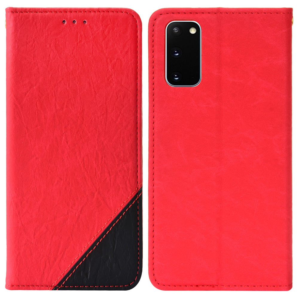 For Samsung Galaxy S20 4G/S20 5G Color Splicing Wallet Stand Leather Case Folio Style Magnetic Auto-absorbed Shell - Red