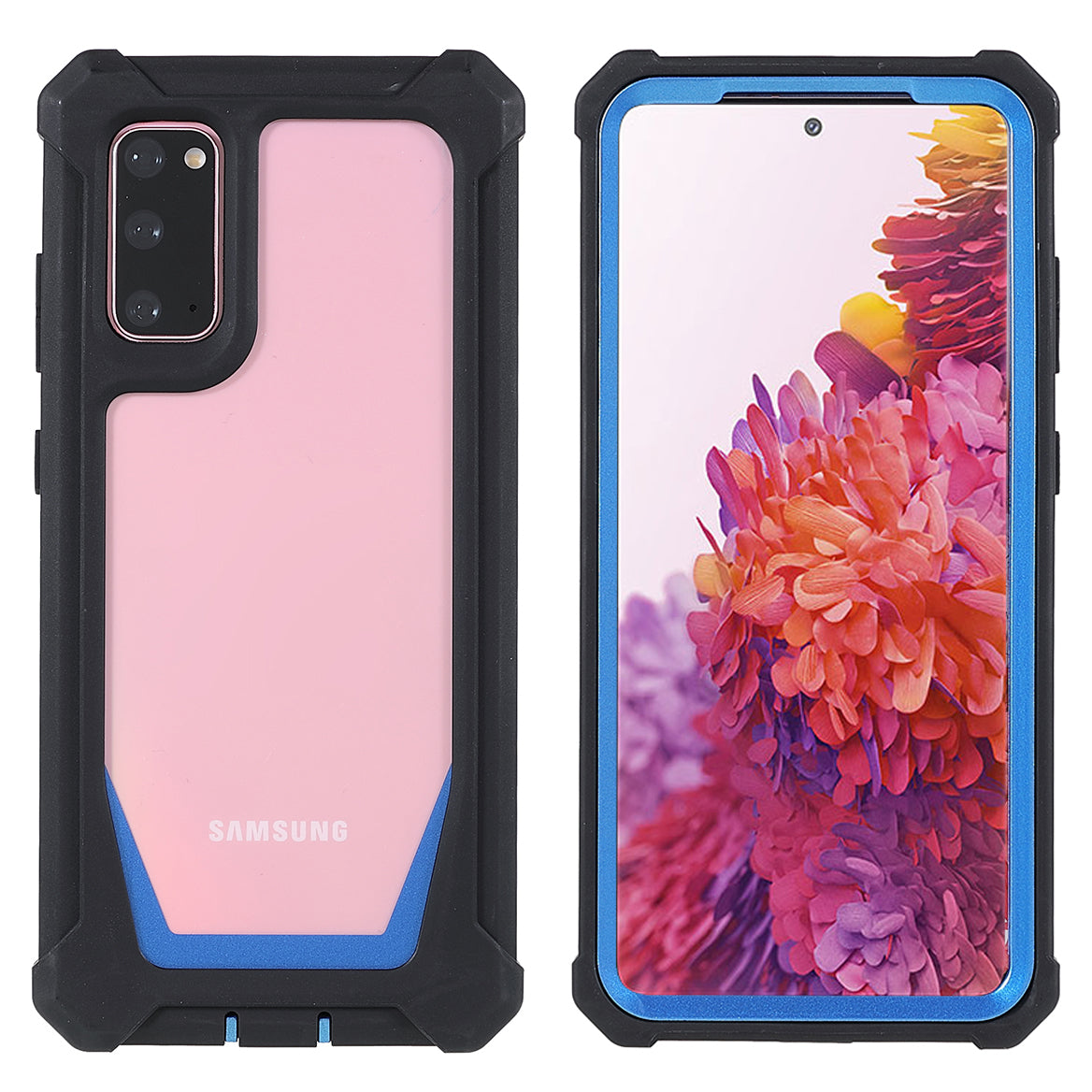 For Samsung Galaxy S20 4G/S20 5G Precise Cutout Shockproof Anti-drop Soft TPU Frame + Acrylic Back Detachable 2-in-1 Mobile Phone Case - Black/Blue