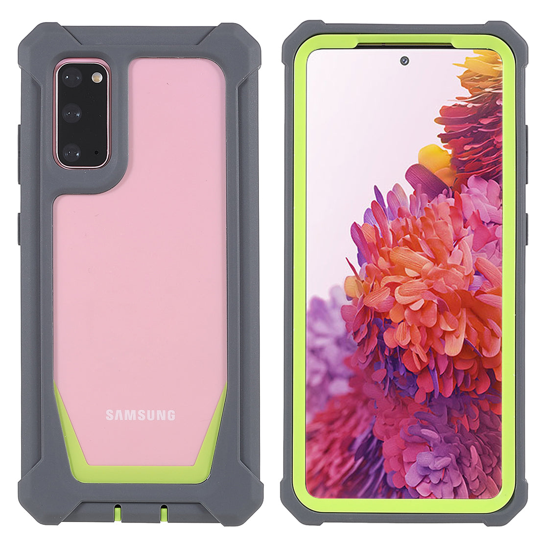 For Samsung Galaxy S20 4G/S20 5G Precise Cutout Shockproof Anti-drop Soft TPU Frame + Acrylic Back Detachable 2-in-1 Mobile Phone Case - Dark Grey/Grass Green