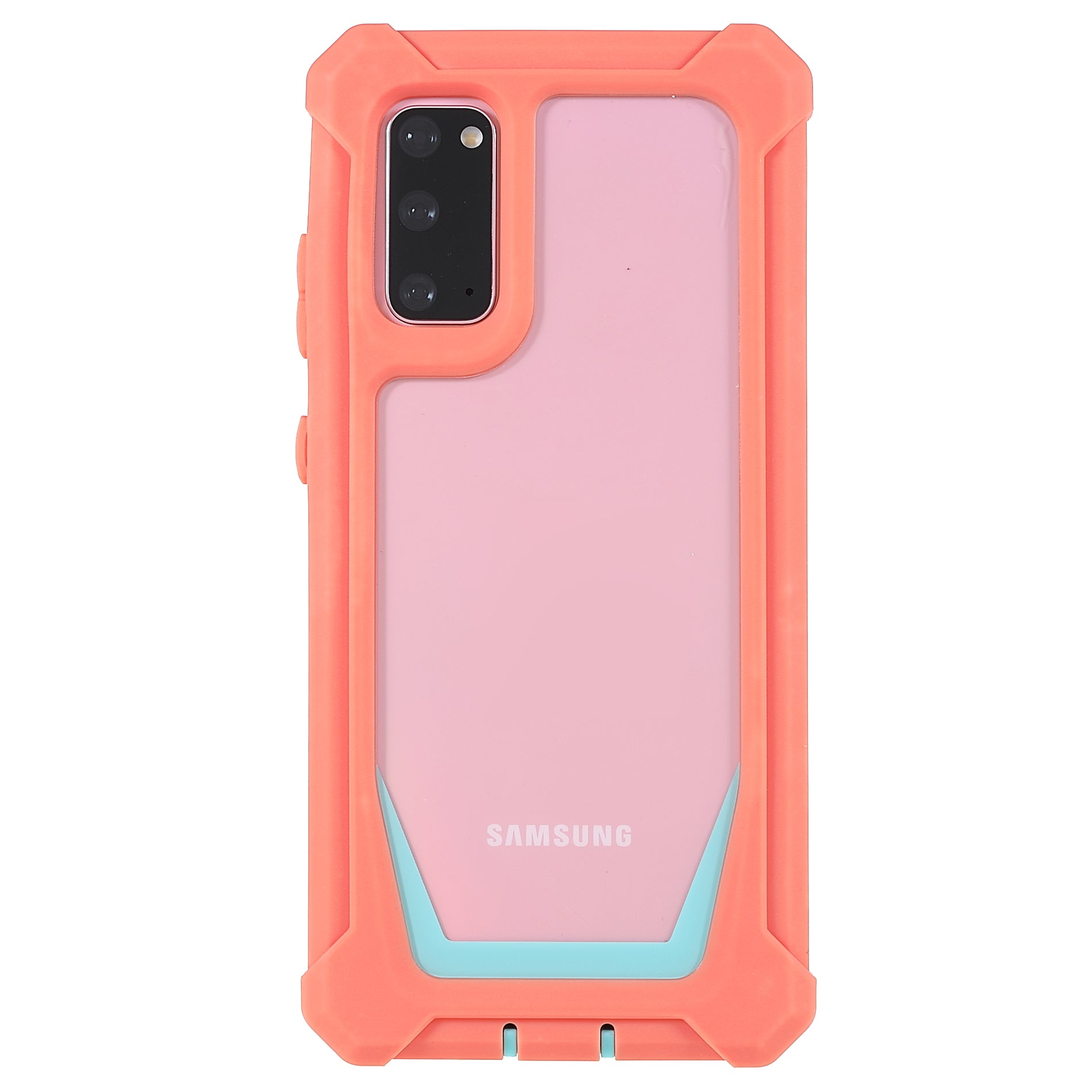 For Samsung Galaxy S20 4G/S20 5G Precise Cutout Shockproof Anti-drop Soft TPU Frame + Acrylic Back Detachable 2-in-1 Mobile Phone Case - Coral Pink/Bluish Green