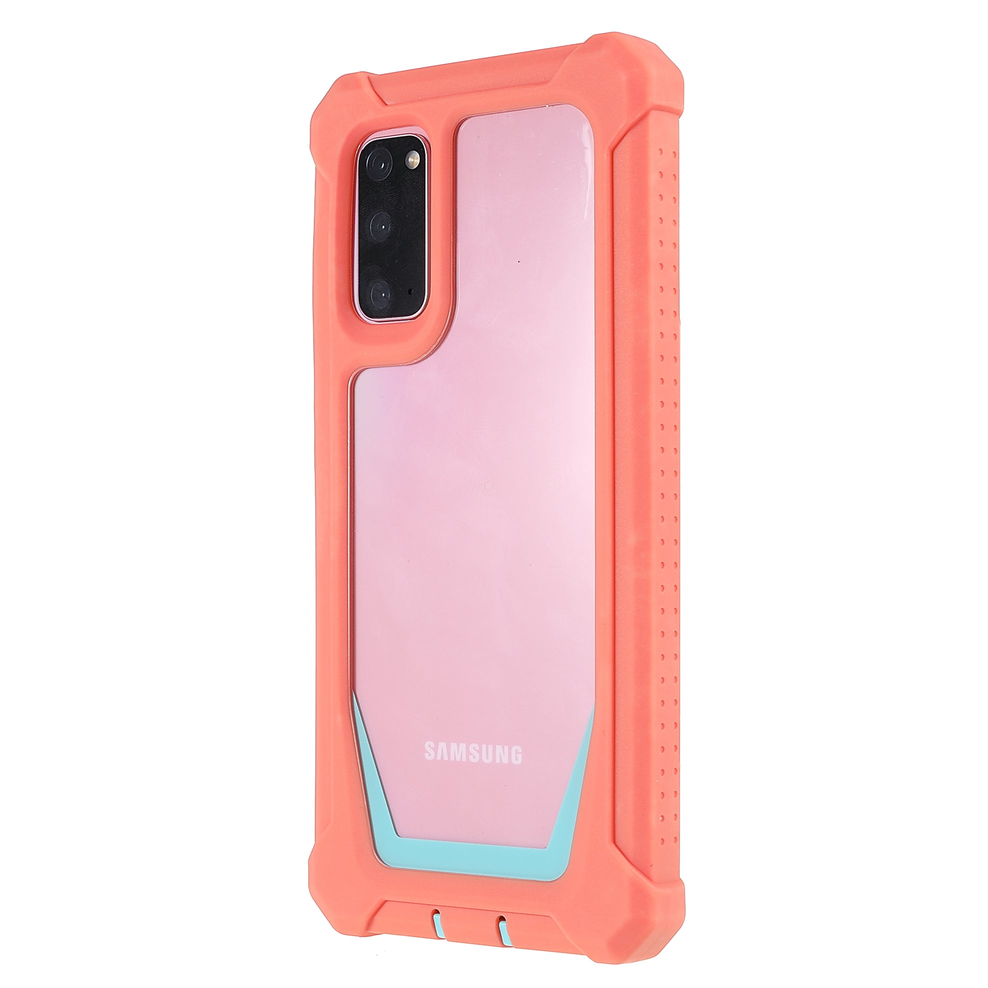 For Samsung Galaxy S20 4G/S20 5G Precise Cutout Shockproof Anti-drop Soft TPU Frame + Acrylic Back Detachable 2-in-1 Mobile Phone Case - Coral Pink/Bluish Green