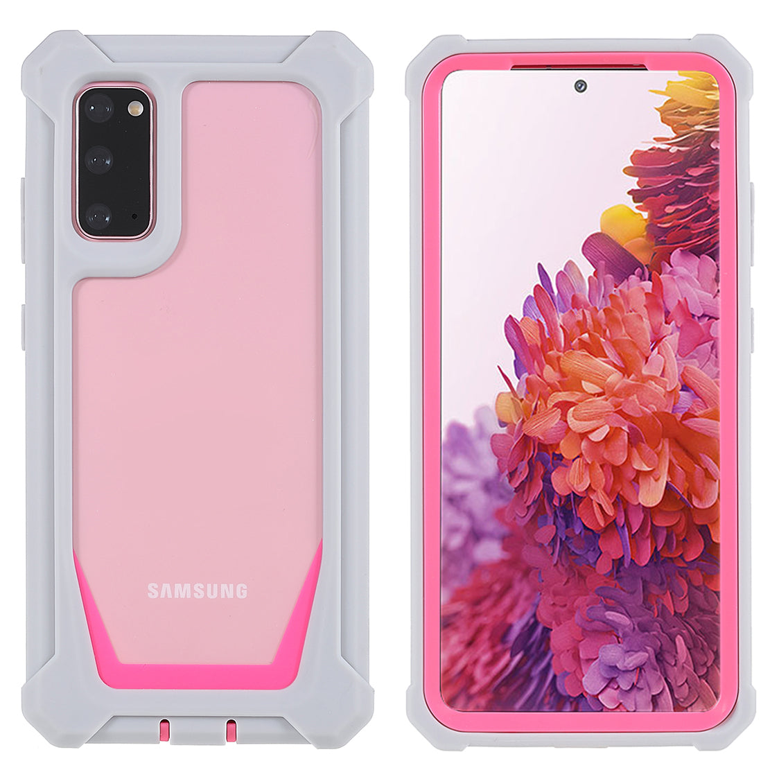 For Samsung Galaxy S20 4G/S20 5G Precise Cutout Shockproof Anti-drop Soft TPU Frame + Acrylic Back Detachable 2-in-1 Mobile Phone Case - Grey/Rose