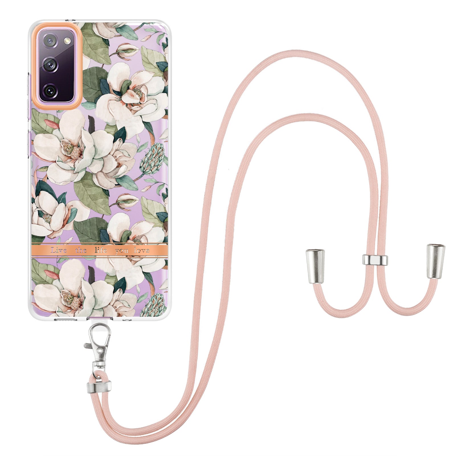 For Samsung Galaxy S20 FE 2022/S20 FE/S20 FE 5G /S20 Lite/S20 Fan Edition/S20 Fan Edition 5G YB IMD-9 Series Flower Pattern TPU Case Lanyard IMD IML Electroplating Phone Cover - HC001 Green Gardenia