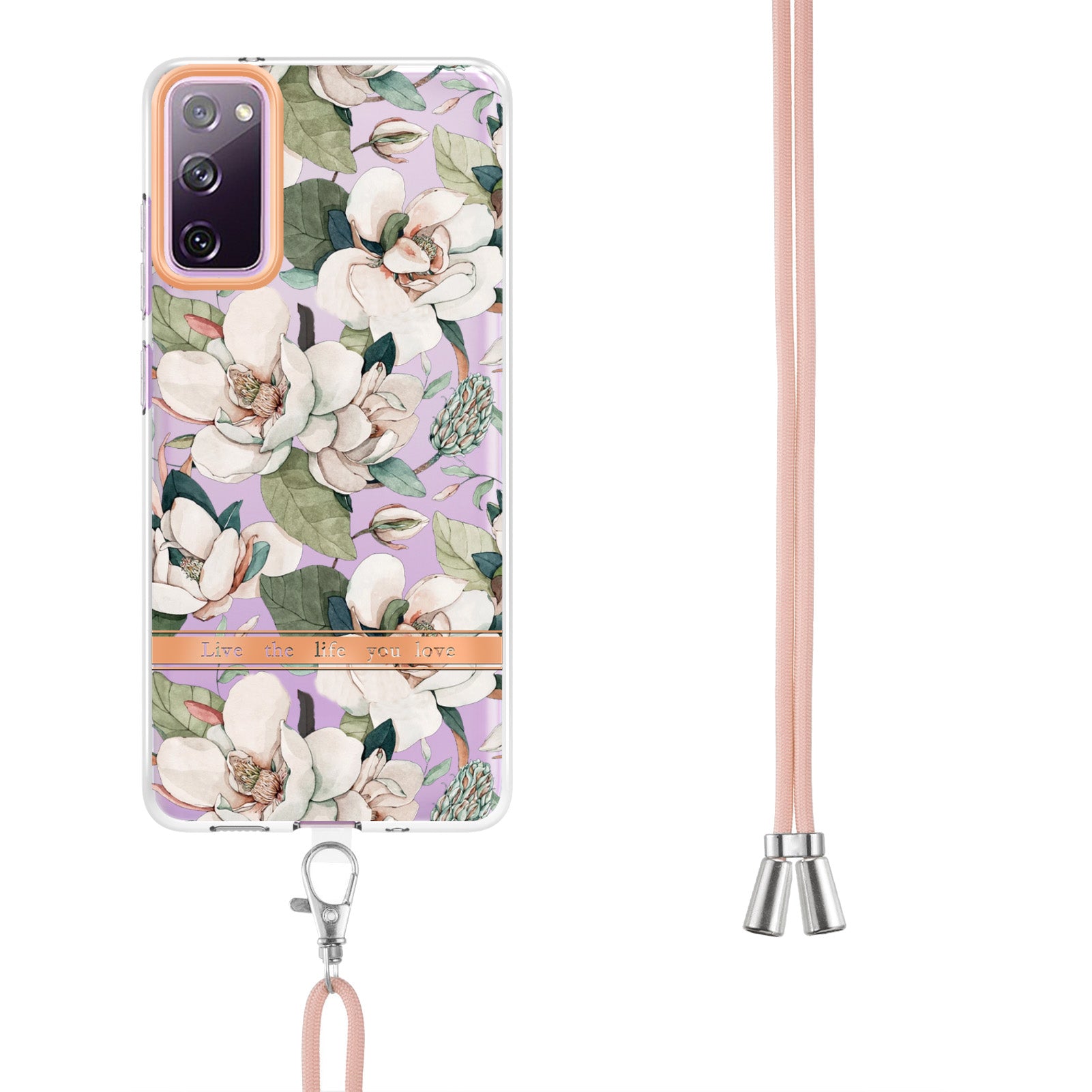 For Samsung Galaxy S20 FE 2022/S20 FE/S20 FE 5G /S20 Lite/S20 Fan Edition/S20 Fan Edition 5G YB IMD-9 Series Flower Pattern TPU Case Lanyard IMD IML Electroplating Phone Cover - HC001 Green Gardenia