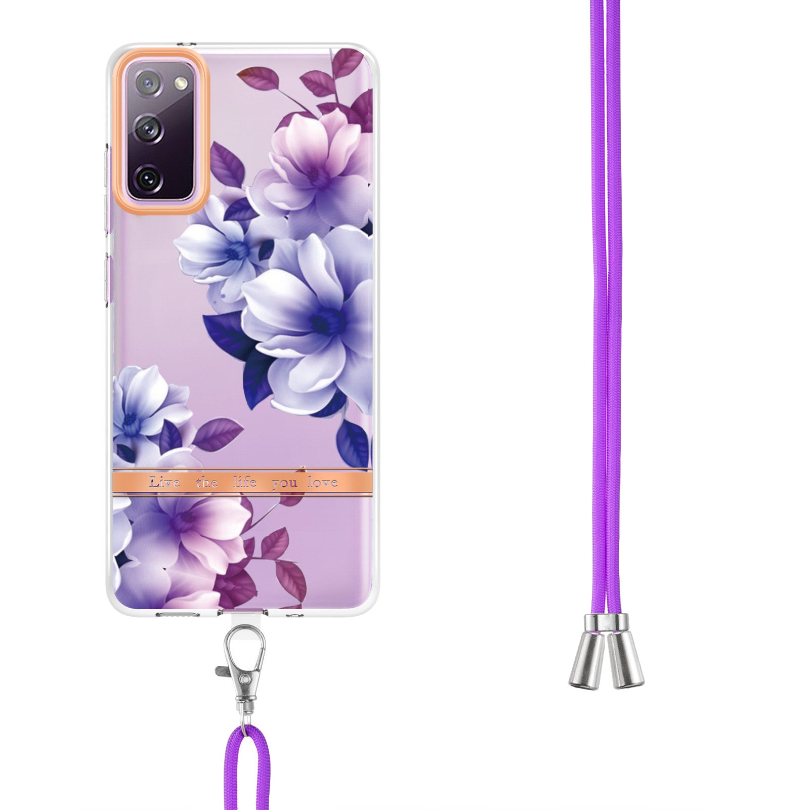 For Samsung Galaxy S20 FE 2022/S20 FE/S20 FE 5G /S20 Lite/S20 Fan Edition/S20 Fan Edition 5G YB IMD-9 Series Flower Pattern TPU Case Lanyard IMD IML Electroplating Phone Cover - HC004 Purple Begonia