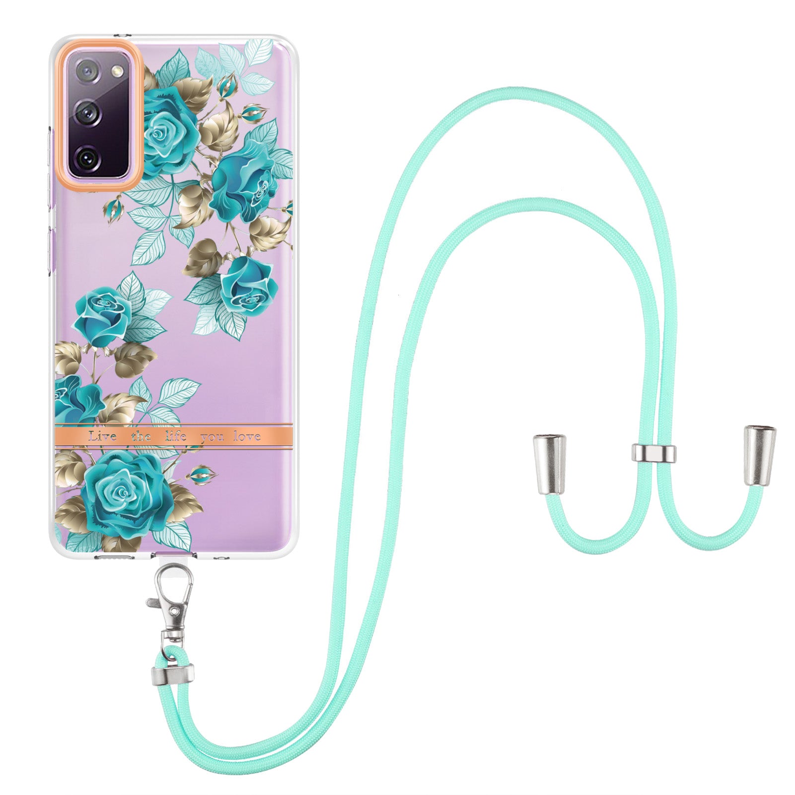 For Samsung Galaxy S20 FE 2022/S20 FE/S20 FE 5G /S20 Lite/S20 Fan Edition/S20 Fan Edition 5G YB IMD-9 Series Flower Pattern TPU Case Lanyard IMD IML Electroplating Phone Cover - HC002 Blue Rose