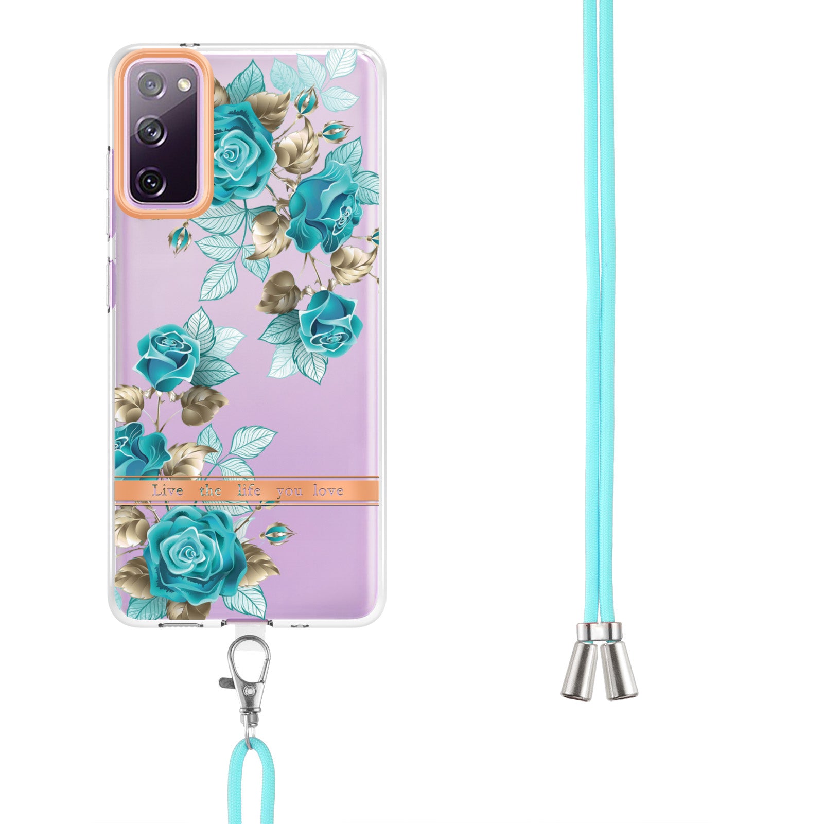 For Samsung Galaxy S20 FE 2022/S20 FE/S20 FE 5G /S20 Lite/S20 Fan Edition/S20 Fan Edition 5G YB IMD-9 Series Flower Pattern TPU Case Lanyard IMD IML Electroplating Phone Cover - HC002 Blue Rose