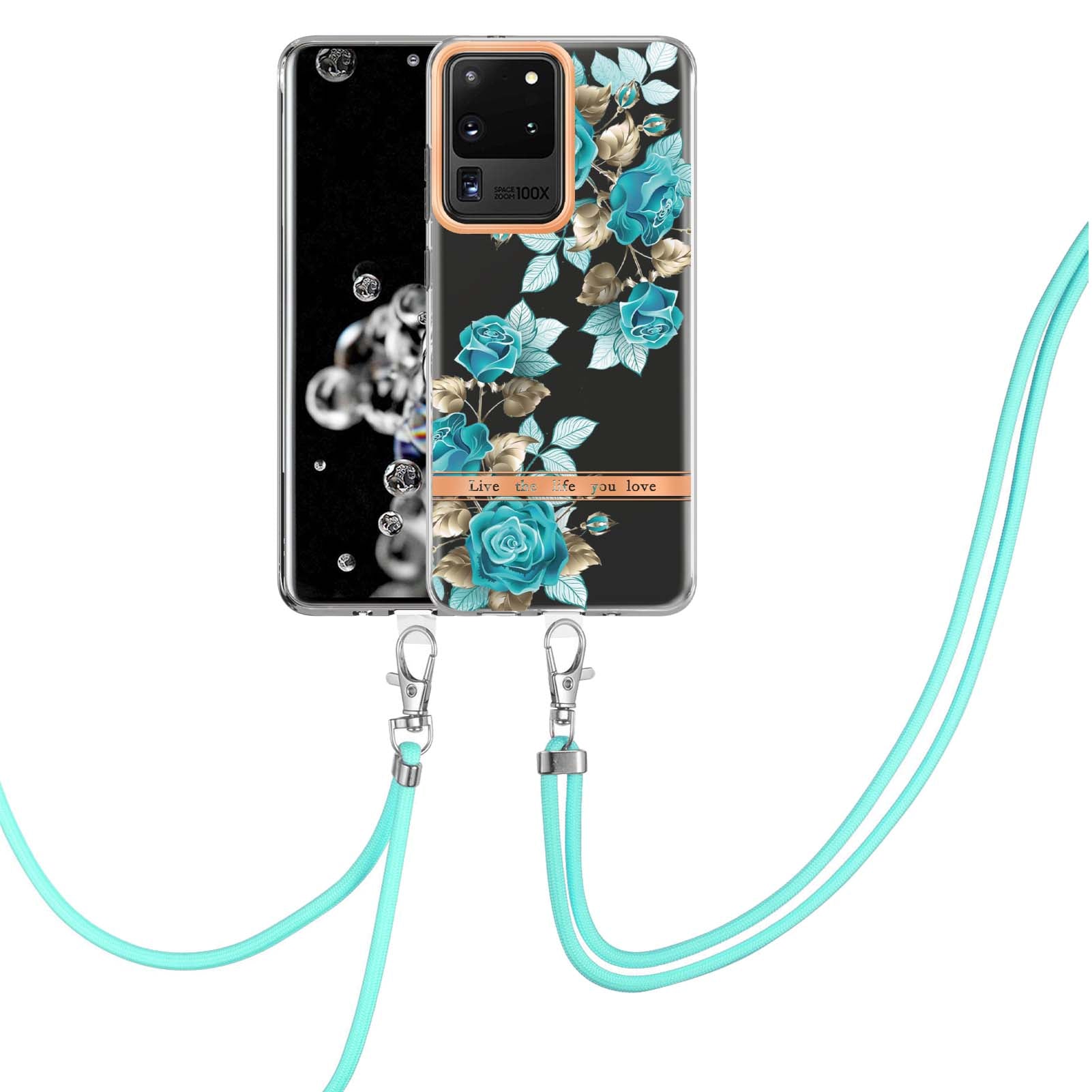 YB IMD Series TPU Phone Case for Samsung Galaxy S20 Ultra, Electroplated Flower Patterns IMD IML Phone Protective Cover - HC002 Blue Rose