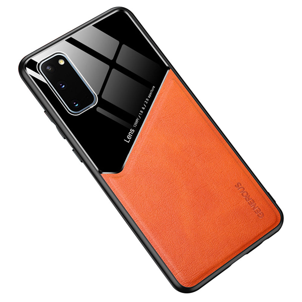 For Samsung Galaxy S20 5G/4G Scratch Resistant Phone Case Shockproof Anti-Fall TPU Frame Phone Cover with Magnetic Metal Sheet - Orange