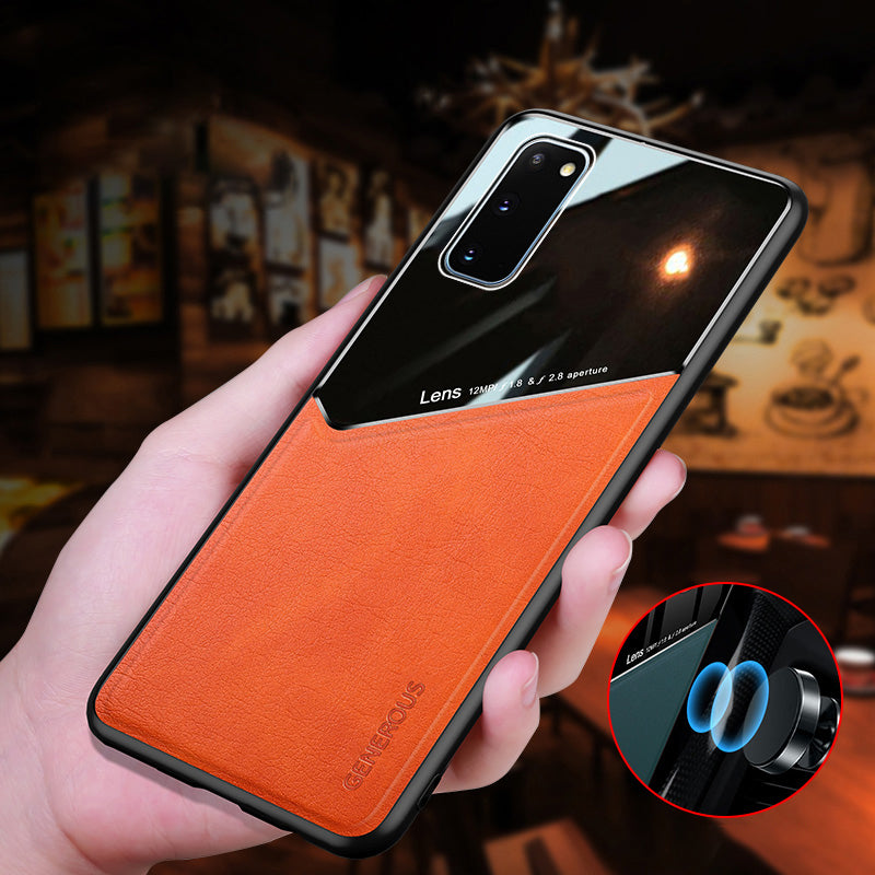 For Samsung Galaxy S20 5G/4G Scratch Resistant Phone Case Shockproof Anti-Fall TPU Frame Phone Cover with Magnetic Metal Sheet - Orange