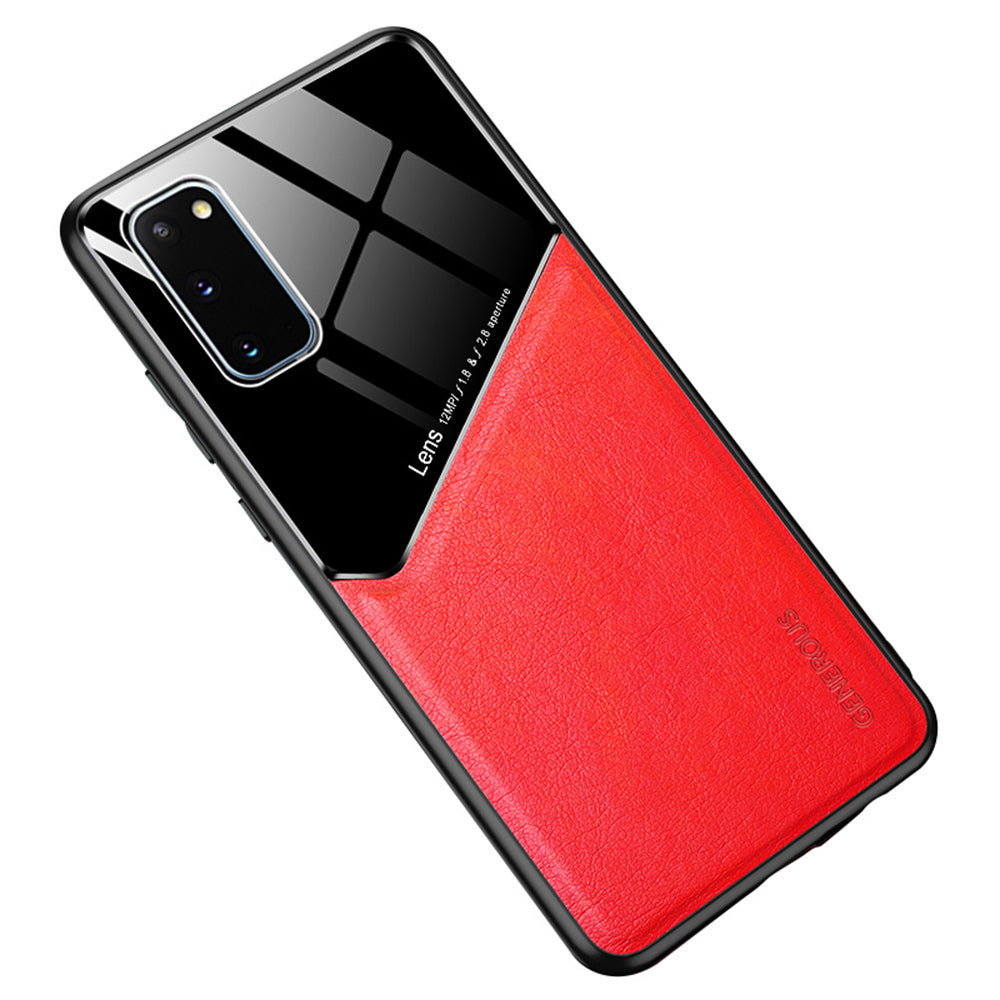 For Samsung Galaxy S20 5G/4G Scratch Resistant Phone Case Shockproof Anti-Fall TPU Frame Phone Cover with Magnetic Metal Sheet - Red