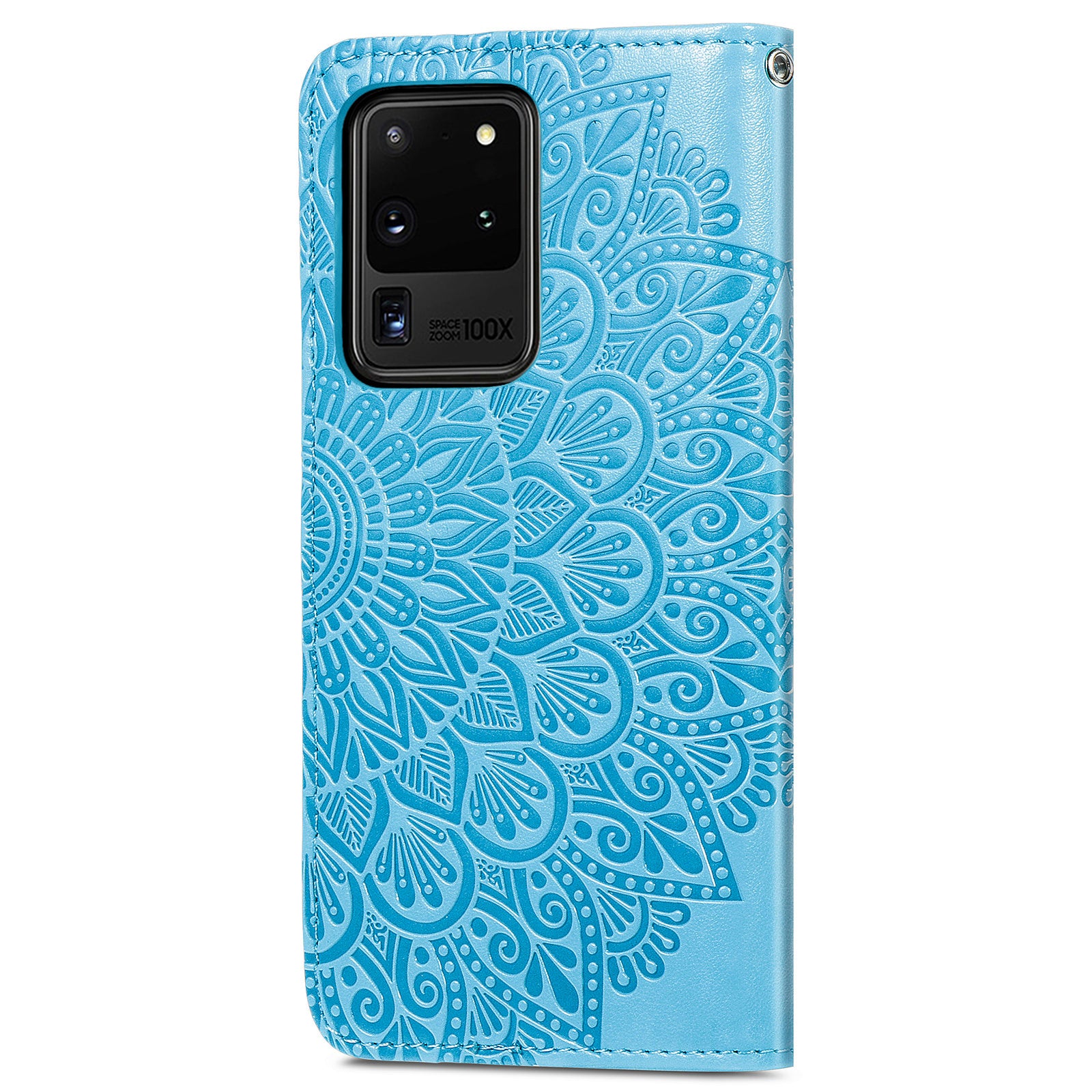 For Samsung Galaxy S20 Ultra Flip Phone Case Imprinted Dream Wings Pattern TPU+PU Leather Folio Stand Function Wallet Phone Cover with Strap - Blue