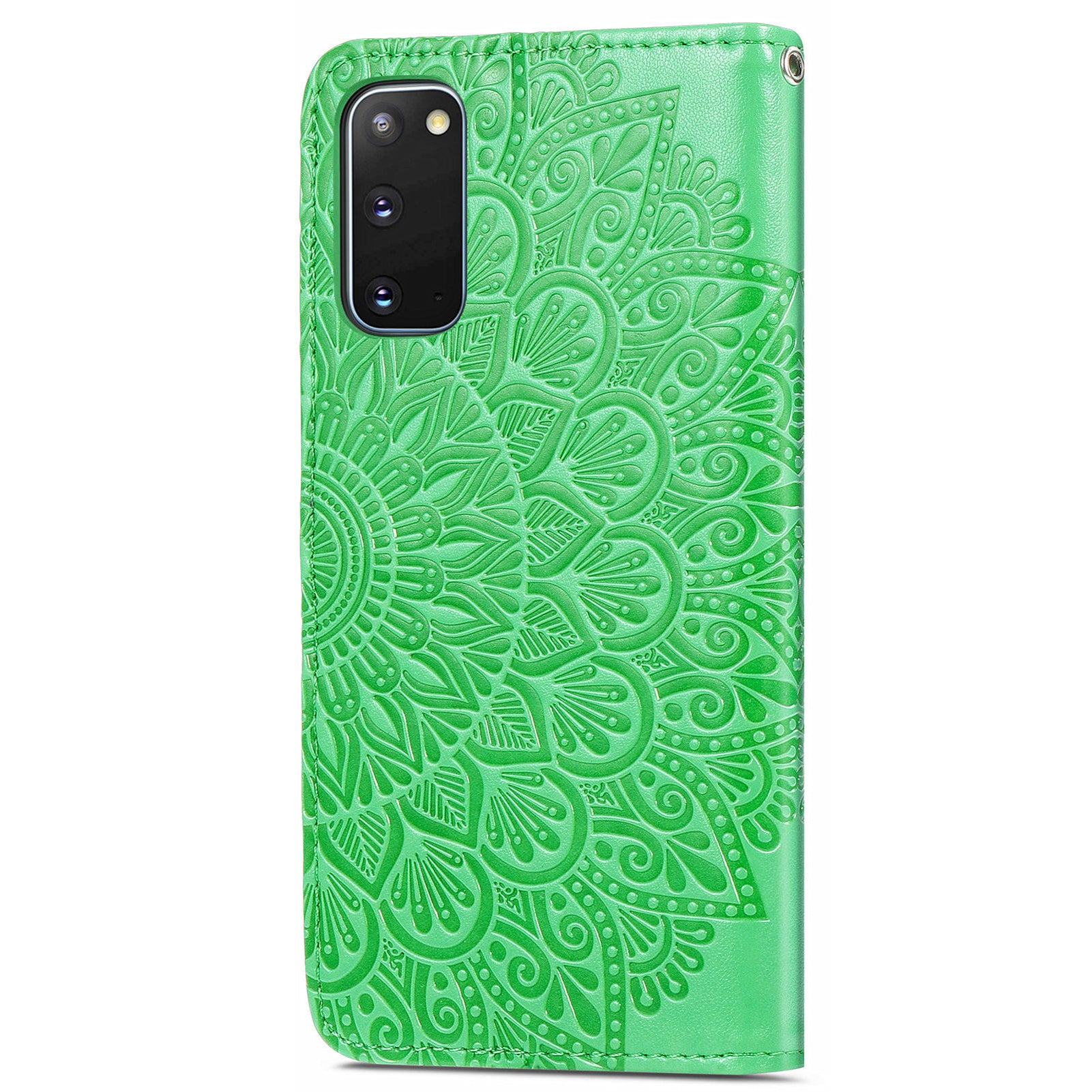 For Samsung Galaxy S20 4G/5G Smartphone Case Bag Stand Design Imprinted Dream Wings Pattern TPU+PU Leather Wallet Flip Cover with Strap - Green