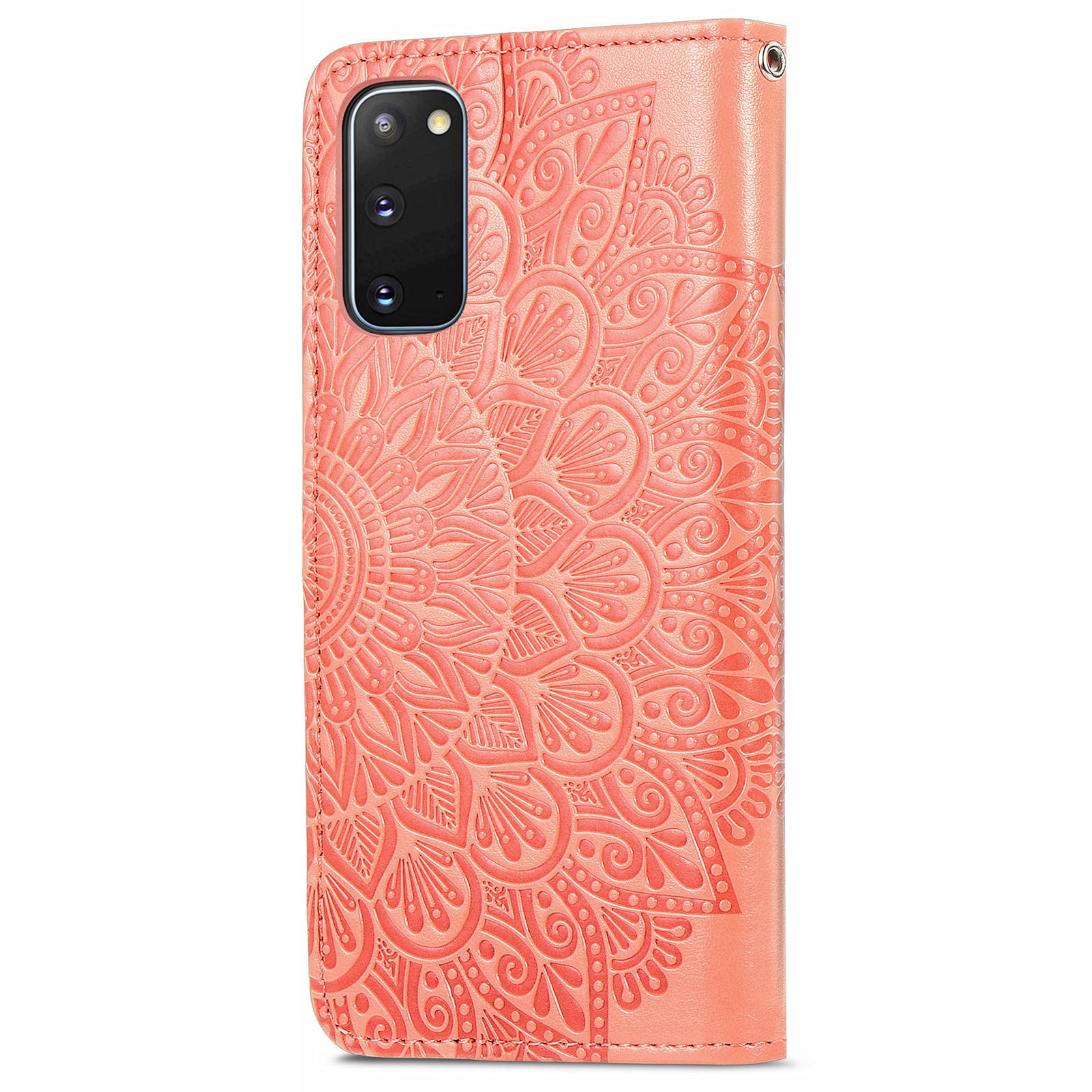 For Samsung Galaxy S20 4G/5G Smartphone Case Bag Stand Design Imprinted Dream Wings Pattern TPU+PU Leather Wallet Flip Cover with Strap - Orange