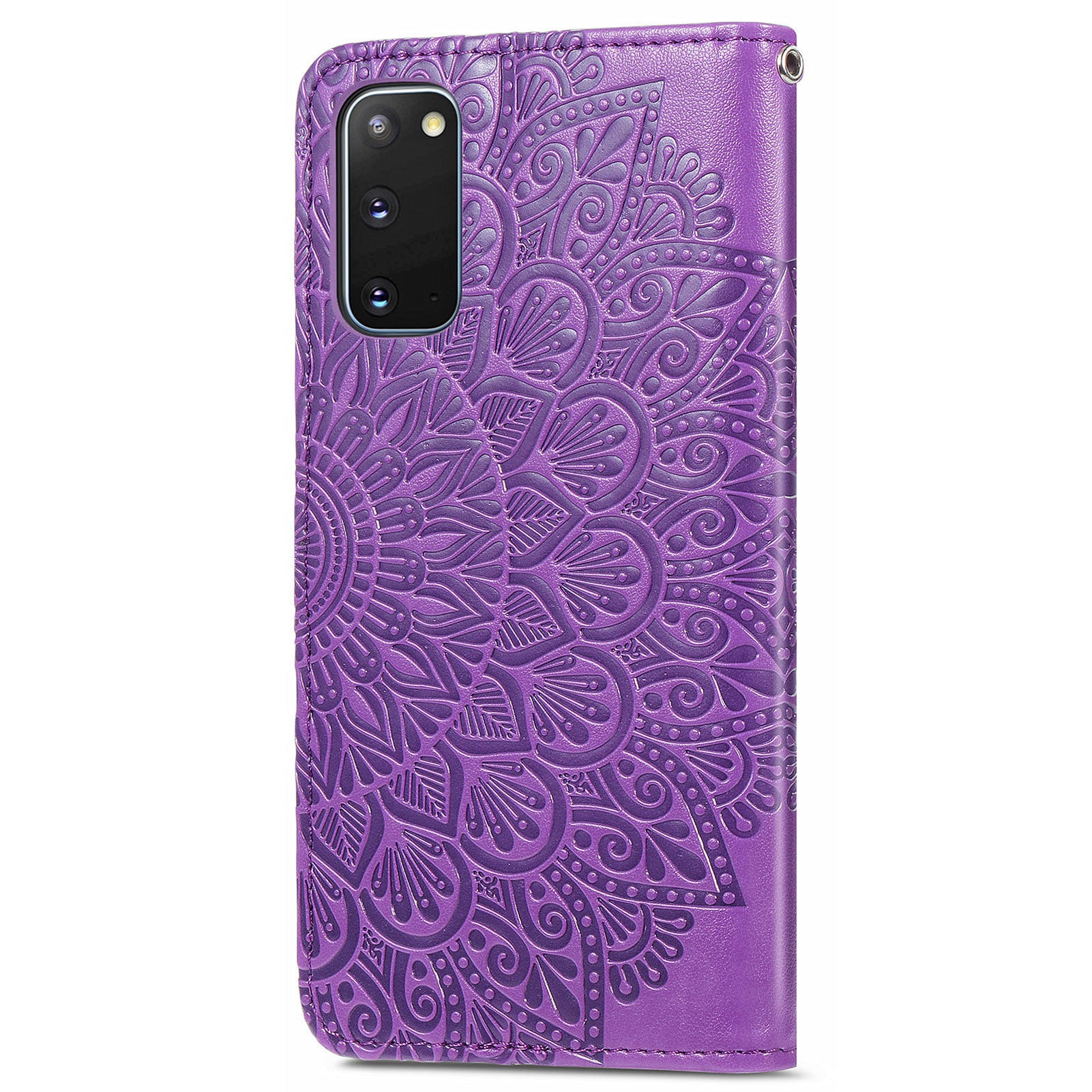 For Samsung Galaxy S20 4G/5G Smartphone Case Bag Stand Design Imprinted Dream Wings Pattern TPU+PU Leather Wallet Flip Cover with Strap - Purple