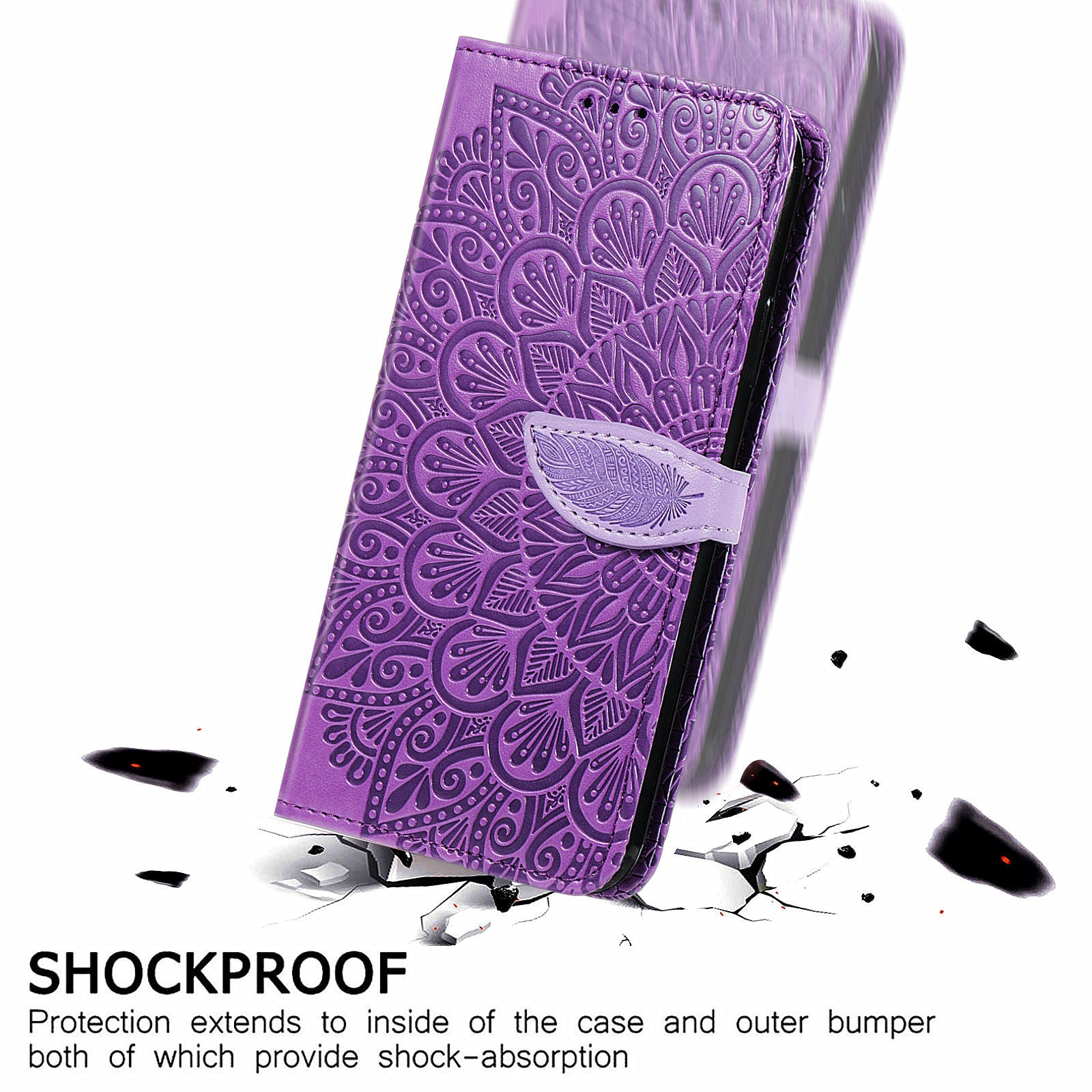 For Samsung Galaxy S20 4G/5G Smartphone Case Bag Stand Design Imprinted Dream Wings Pattern TPU+PU Leather Wallet Flip Cover with Strap - Purple