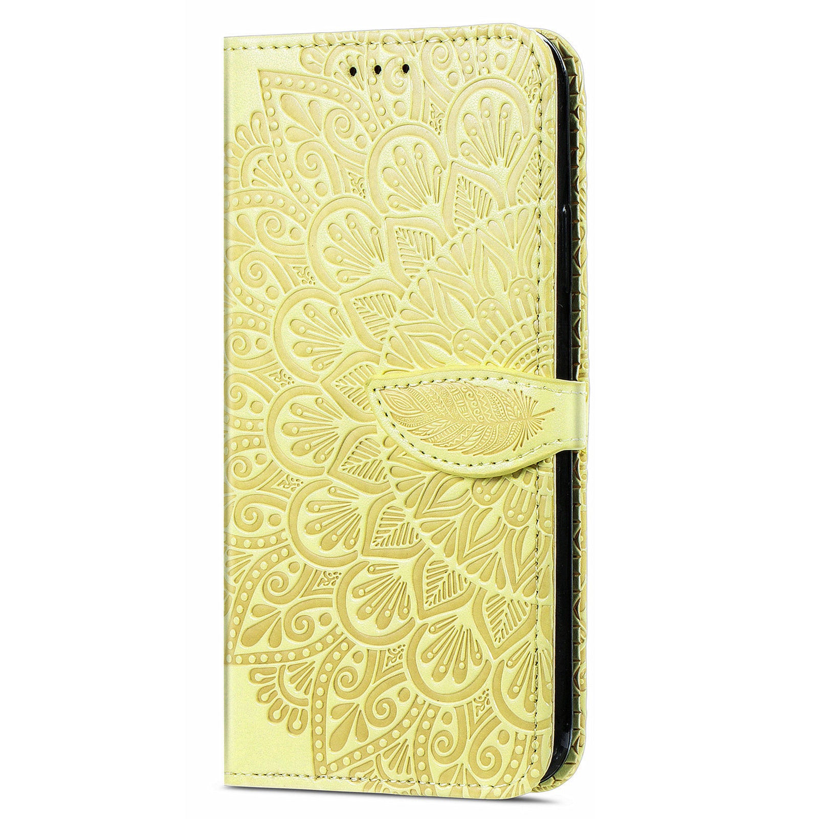 For Samsung Galaxy S20 4G/5G Smartphone Case Bag Stand Design Imprinted Dream Wings Pattern TPU+PU Leather Wallet Flip Cover with Strap - Yellow