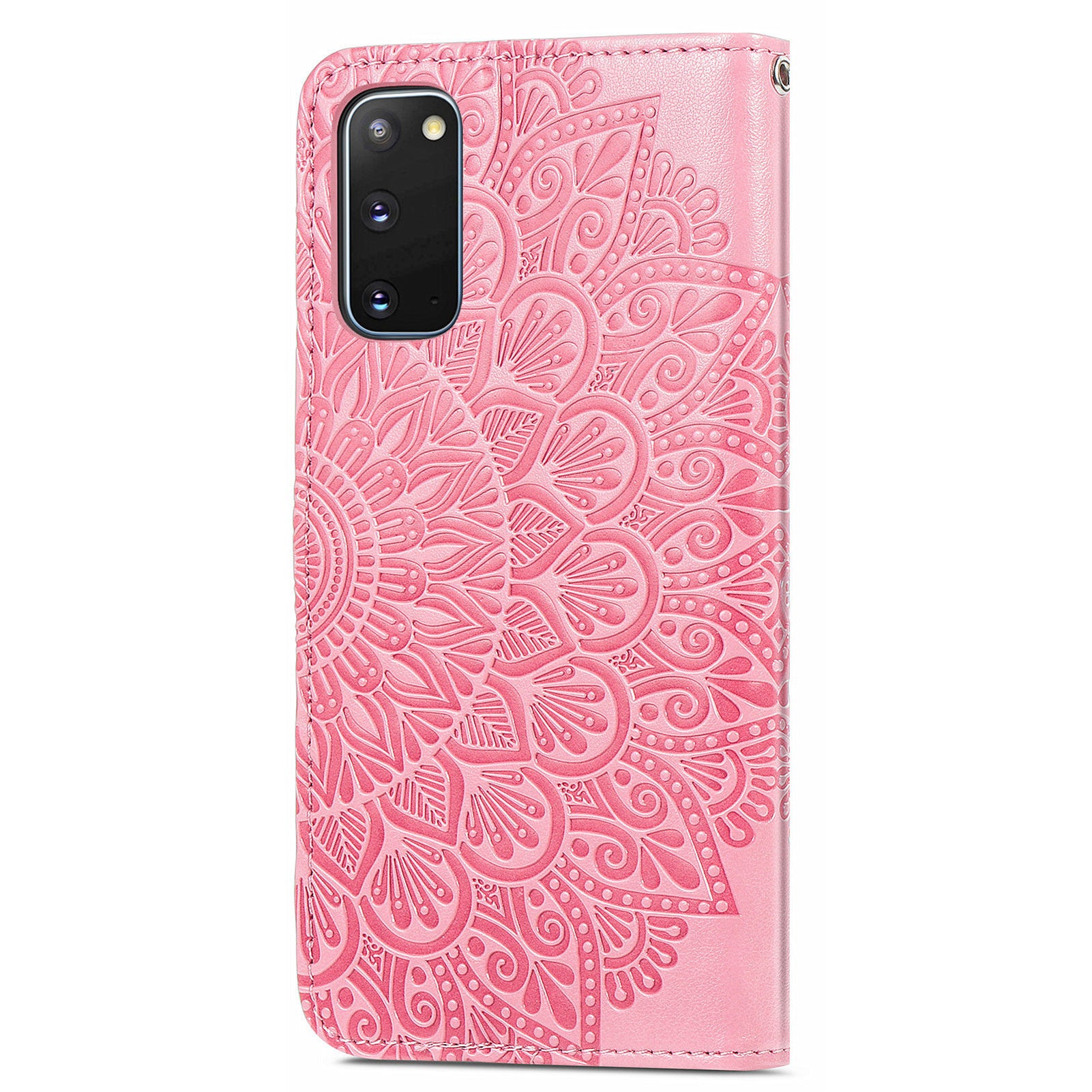 For Samsung Galaxy S20 4G/5G Smartphone Case Bag Stand Design Imprinted Dream Wings Pattern TPU+PU Leather Wallet Flip Cover with Strap - Pink