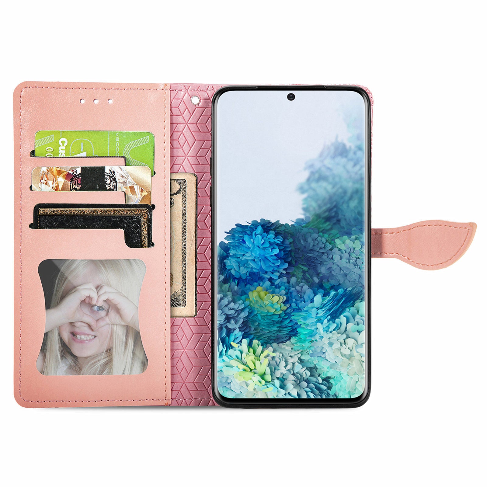 For Samsung Galaxy S20 4G/5G Smartphone Case Bag Stand Design Imprinted Dream Wings Pattern TPU+PU Leather Wallet Flip Cover with Strap - Pink