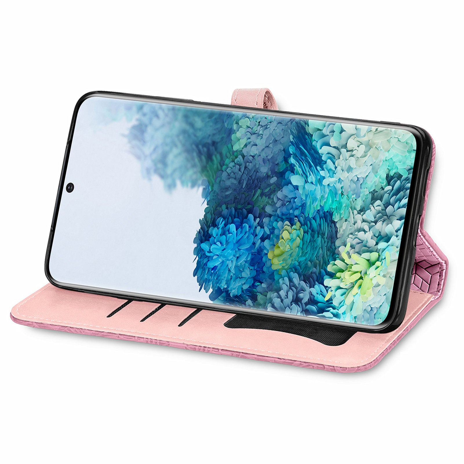 For Samsung Galaxy S20 4G/5G Smartphone Case Bag Stand Design Imprinted Dream Wings Pattern TPU+PU Leather Wallet Flip Cover with Strap - Pink