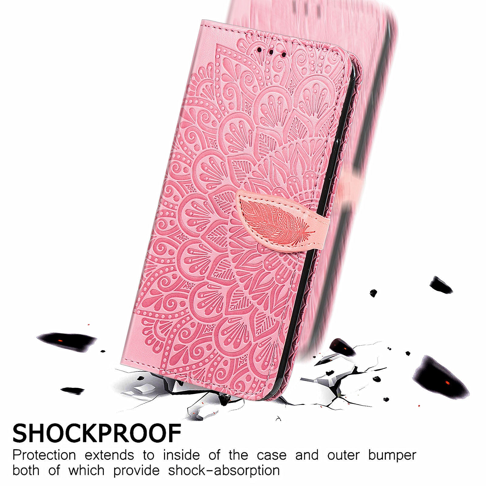 For Samsung Galaxy S20 4G/5G Smartphone Case Bag Stand Design Imprinted Dream Wings Pattern TPU+PU Leather Wallet Flip Cover with Strap - Pink