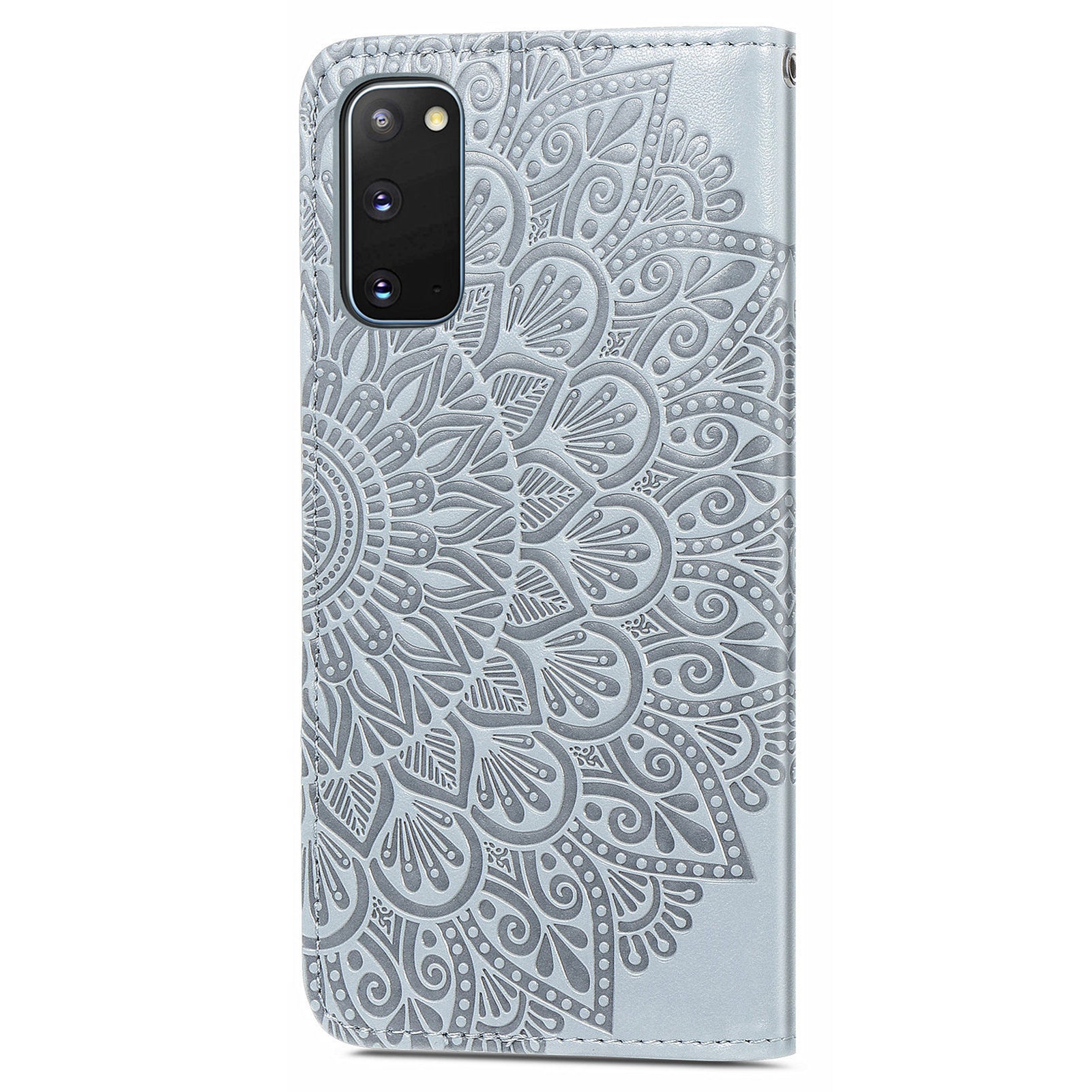 For Samsung Galaxy S20 4G/5G Smartphone Case Bag Stand Design Imprinted Dream Wings Pattern TPU+PU Leather Wallet Flip Cover with Strap - Grey