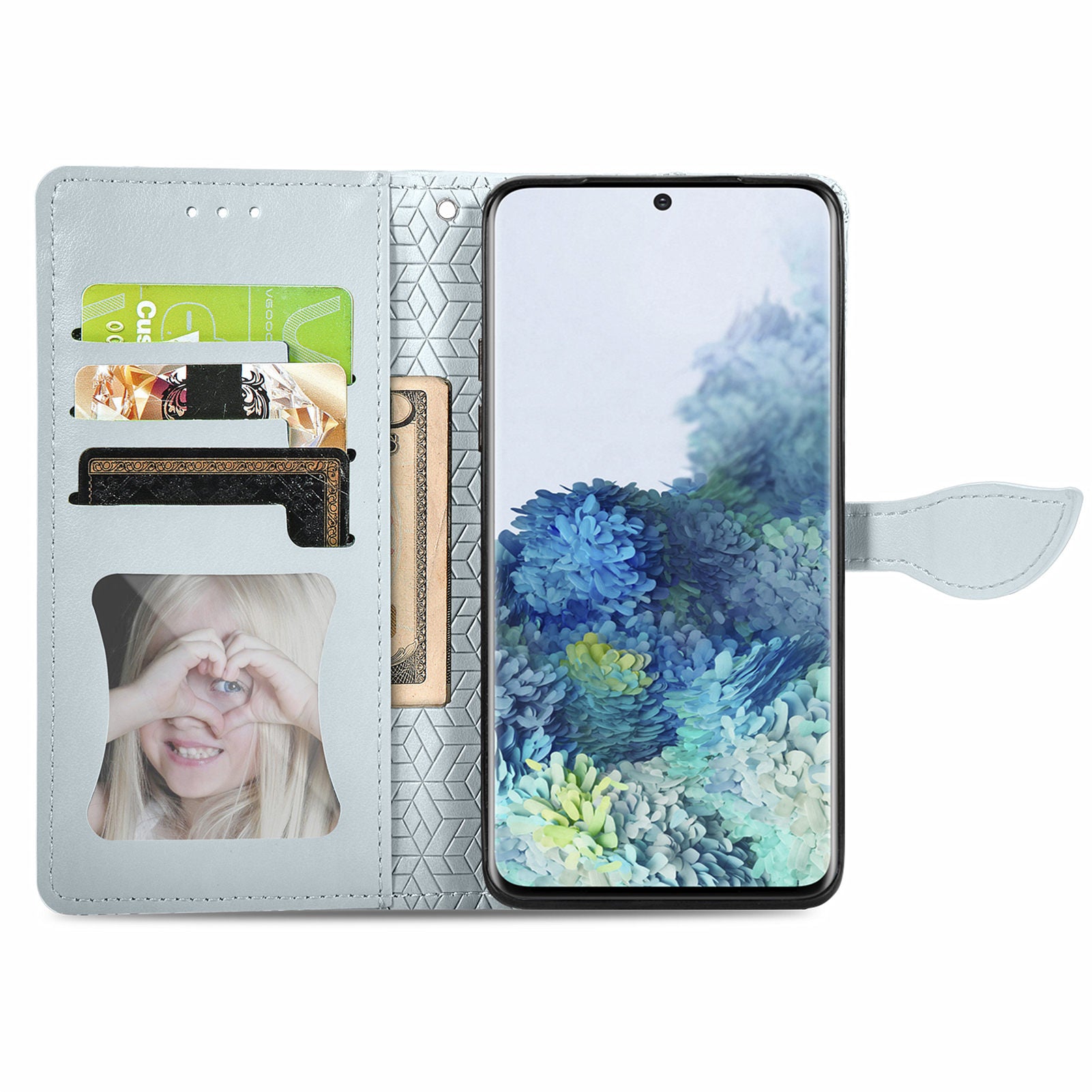 For Samsung Galaxy S20 4G/5G Smartphone Case Bag Stand Design Imprinted Dream Wings Pattern TPU+PU Leather Wallet Flip Cover with Strap - Grey