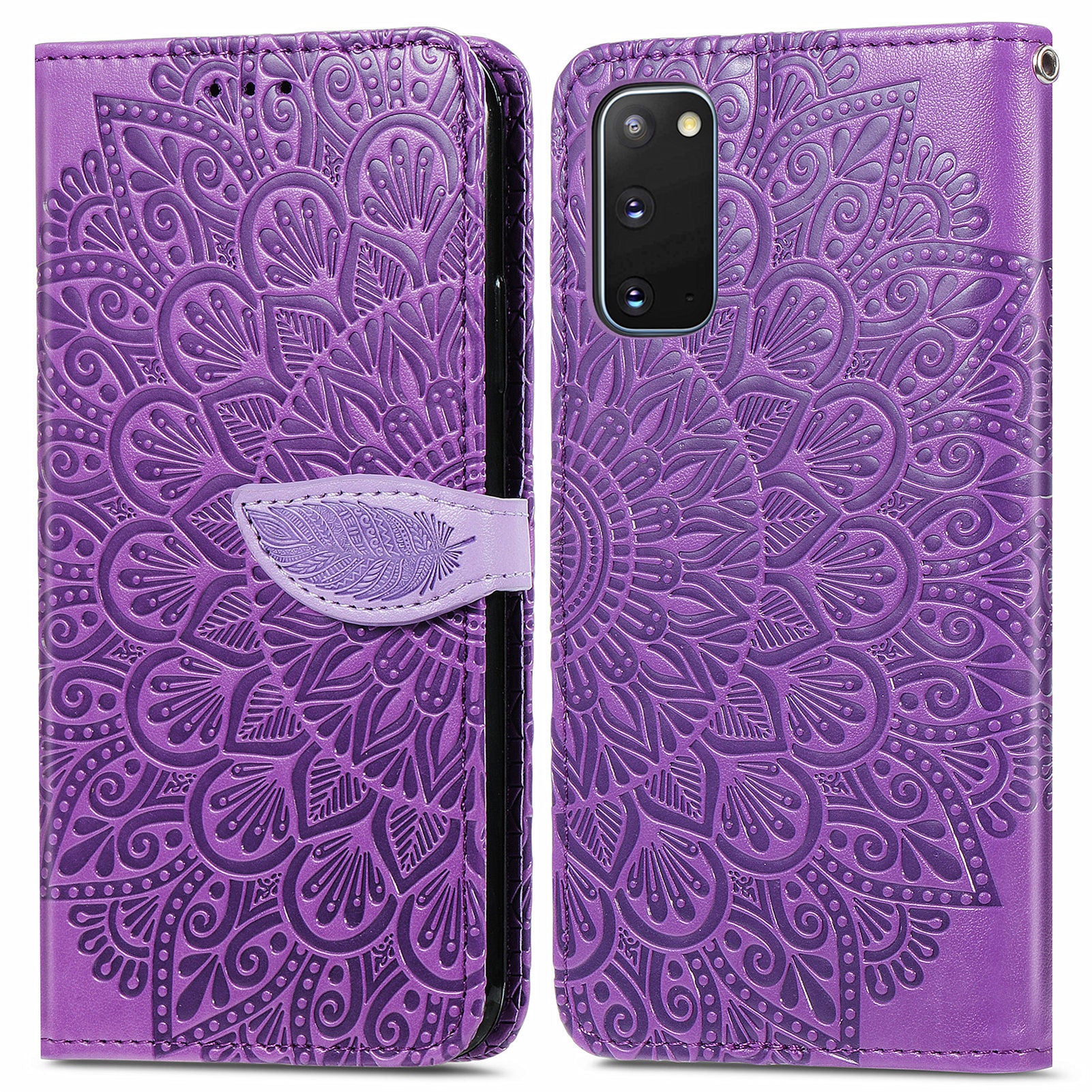 For Samsung Galaxy S20 FE 2022/S20 FE/S20 FE 5G/S20 Lite PU Leather Cell Phone Case Imprinted Dream Wings Pattern Shockproof Stand Wallet Cover with Strap - Purple