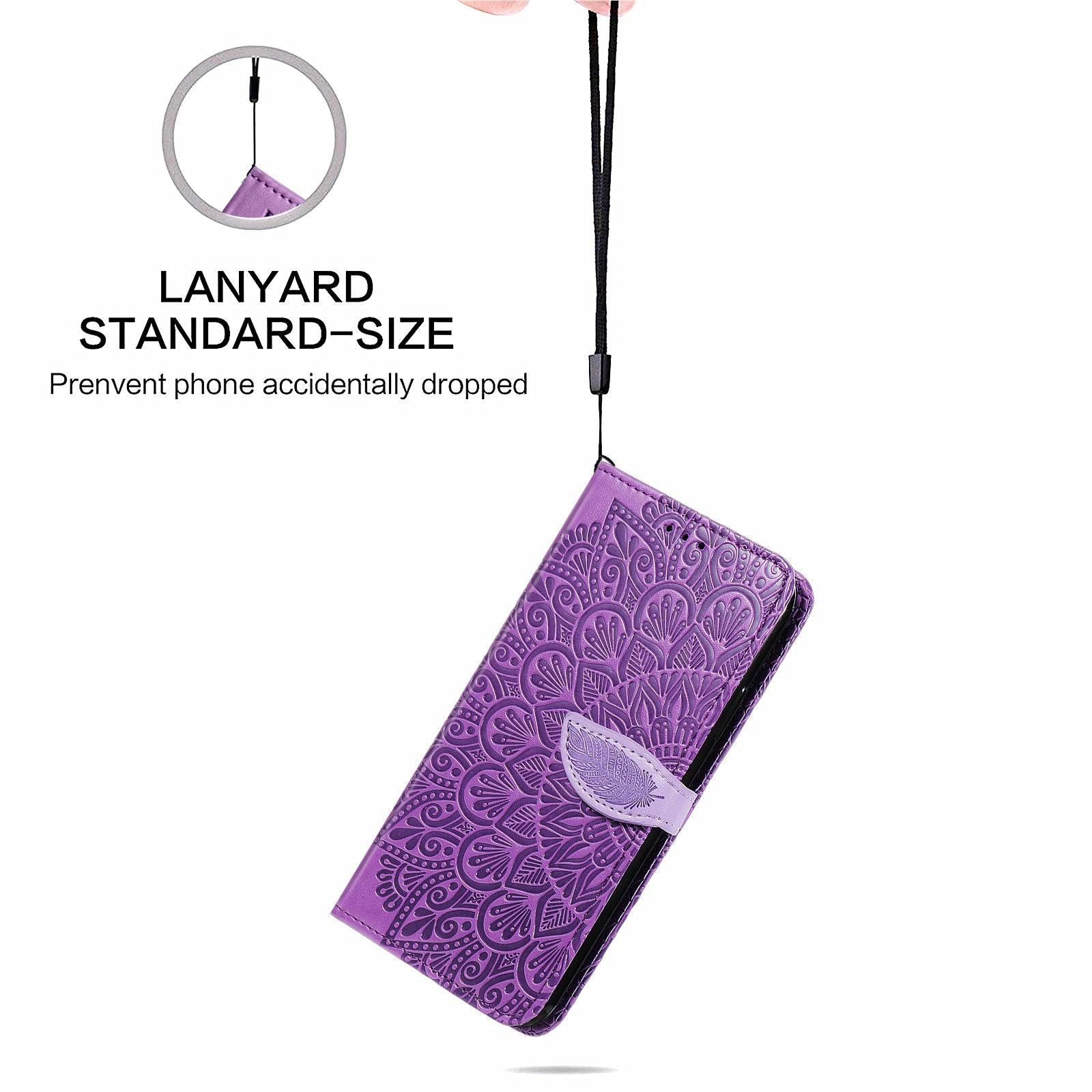 For Samsung Galaxy S20 FE 2022/S20 FE/S20 FE 5G/S20 Lite PU Leather Cell Phone Case Imprinted Dream Wings Pattern Shockproof Stand Wallet Cover with Strap - Purple