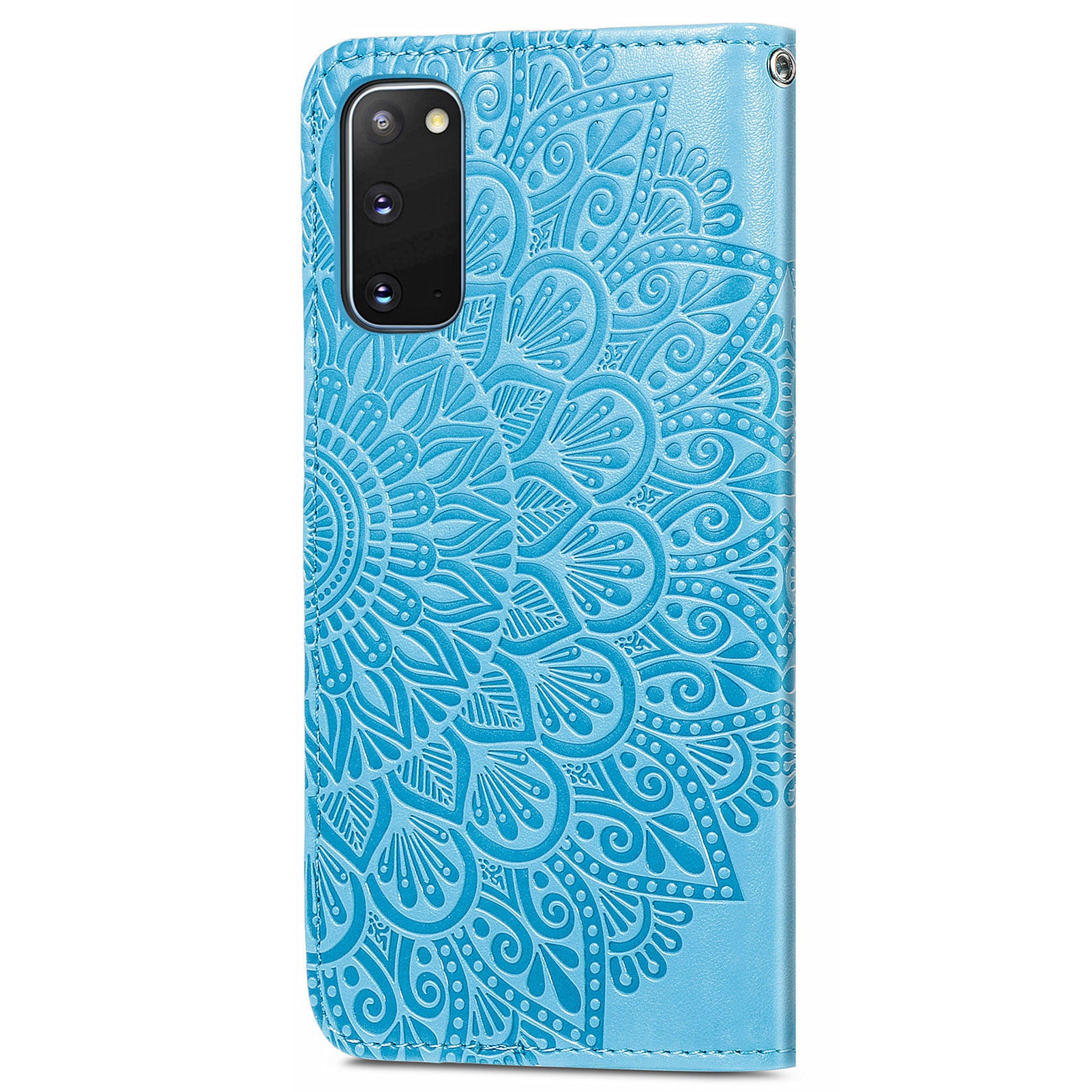 For Samsung Galaxy S20 FE 2022/S20 FE/S20 FE 5G/S20 Lite PU Leather Cell Phone Case Imprinted Dream Wings Pattern Shockproof Stand Wallet Cover with Strap - Blue