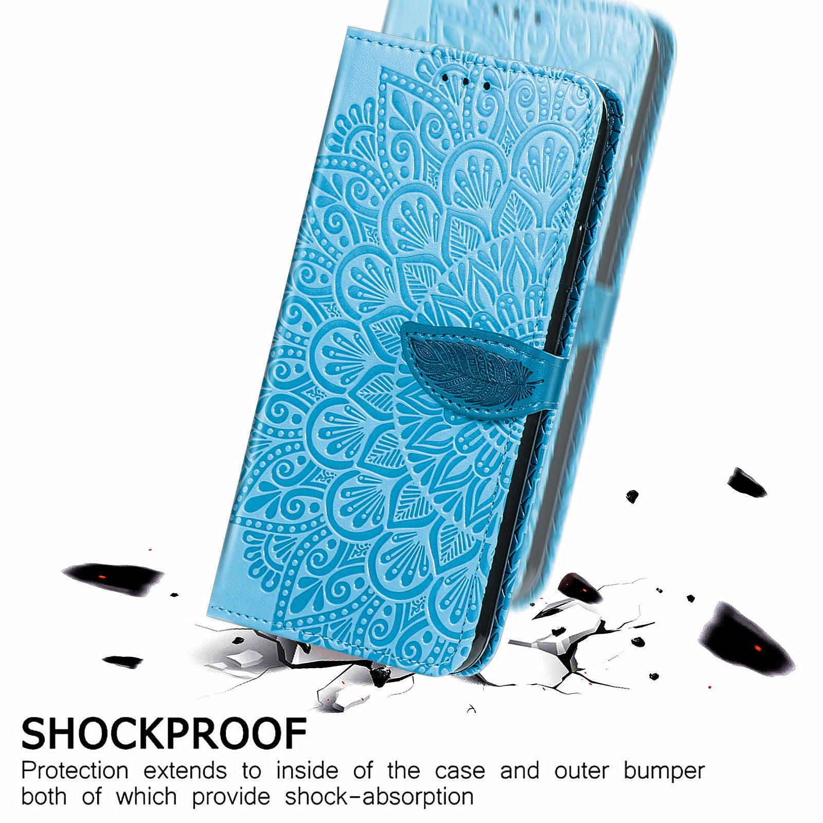 For Samsung Galaxy S20 FE 2022/S20 FE/S20 FE 5G/S20 Lite PU Leather Cell Phone Case Imprinted Dream Wings Pattern Shockproof Stand Wallet Cover with Strap - Blue