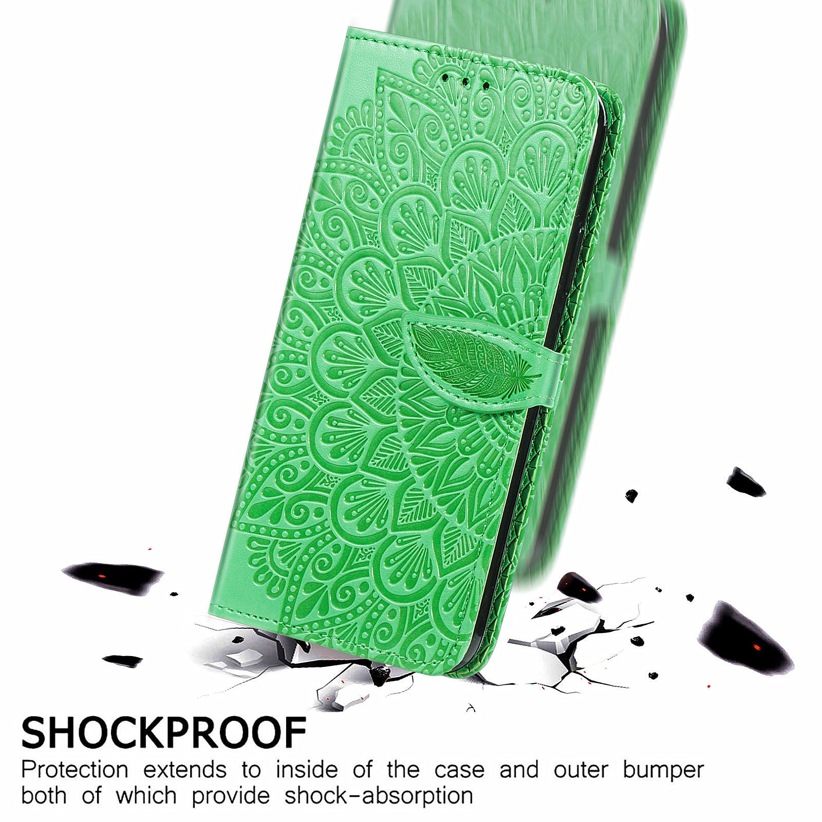 For Samsung Galaxy S20 FE 2022/S20 FE/S20 FE 5G/S20 Lite PU Leather Cell Phone Case Imprinted Dream Wings Pattern Shockproof Stand Wallet Cover with Strap - Green