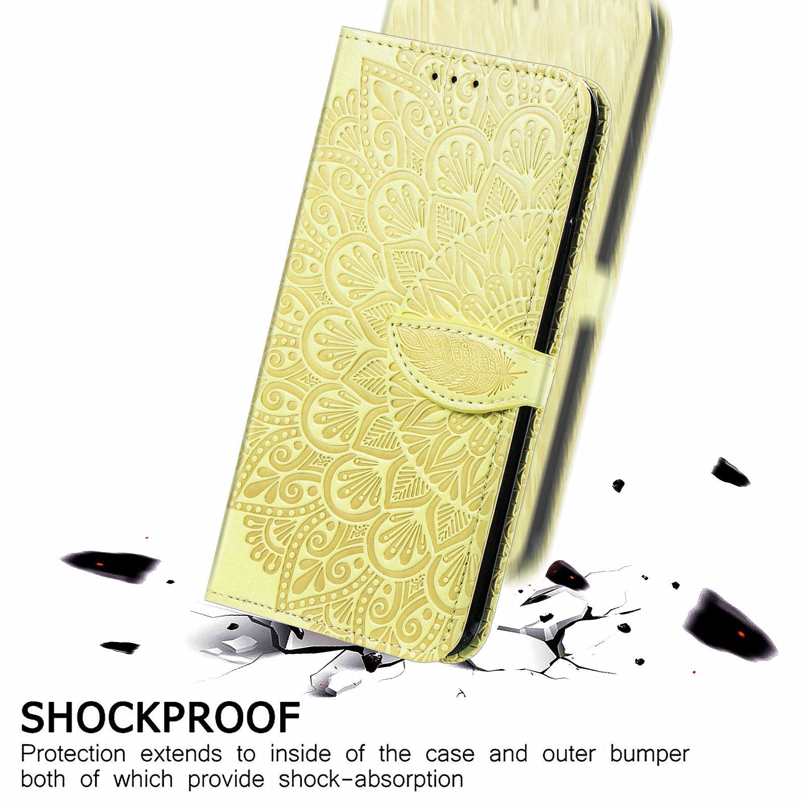 For Samsung Galaxy S20 FE 2022/S20 FE/S20 FE 5G/S20 Lite PU Leather Cell Phone Case Imprinted Dream Wings Pattern Shockproof Stand Wallet Cover with Strap - Yellow