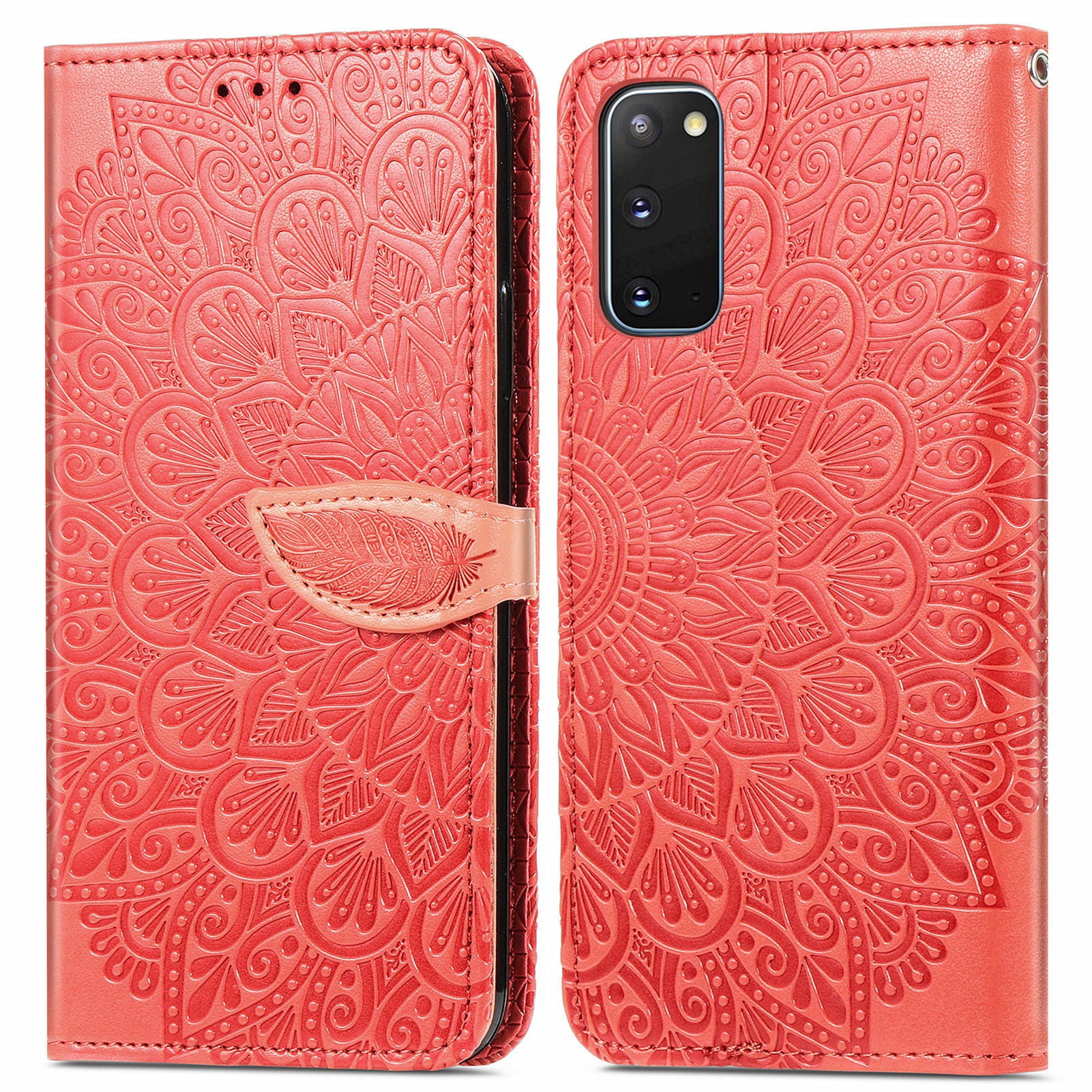 For Samsung Galaxy S20 FE 2022/S20 FE/S20 FE 5G/S20 Lite PU Leather Cell Phone Case Imprinted Dream Wings Pattern Shockproof Stand Wallet Cover with Strap - Red