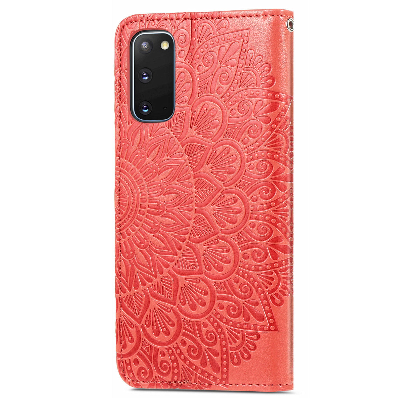 For Samsung Galaxy S20 FE 2022/S20 FE/S20 FE 5G/S20 Lite PU Leather Cell Phone Case Imprinted Dream Wings Pattern Shockproof Stand Wallet Cover with Strap - Red