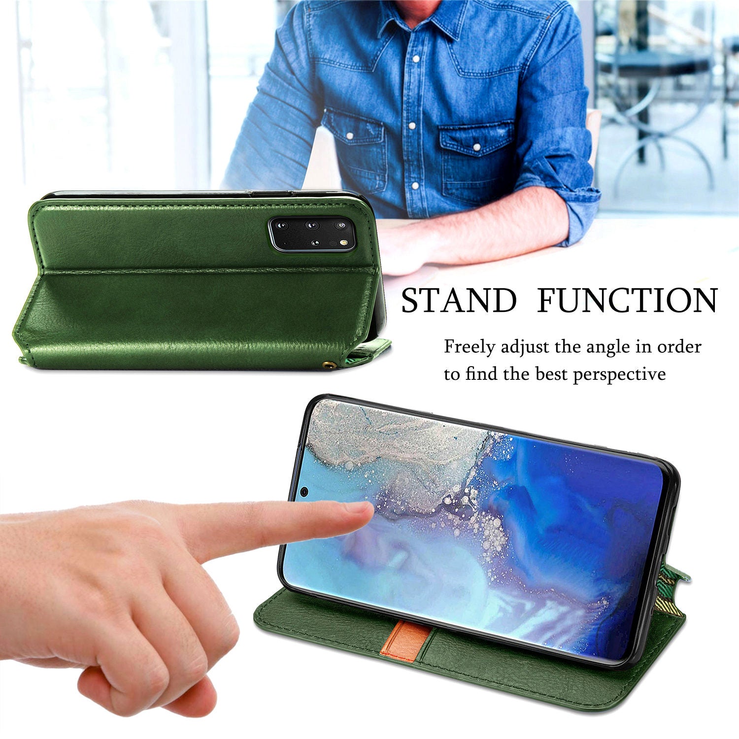 Auto-Absorbed PU Leather Case for Samsung Galaxy S20 Plus/S20 Plus 5G, Rhombus Imprinting Wallet Stand Design Phone Accessory - Green