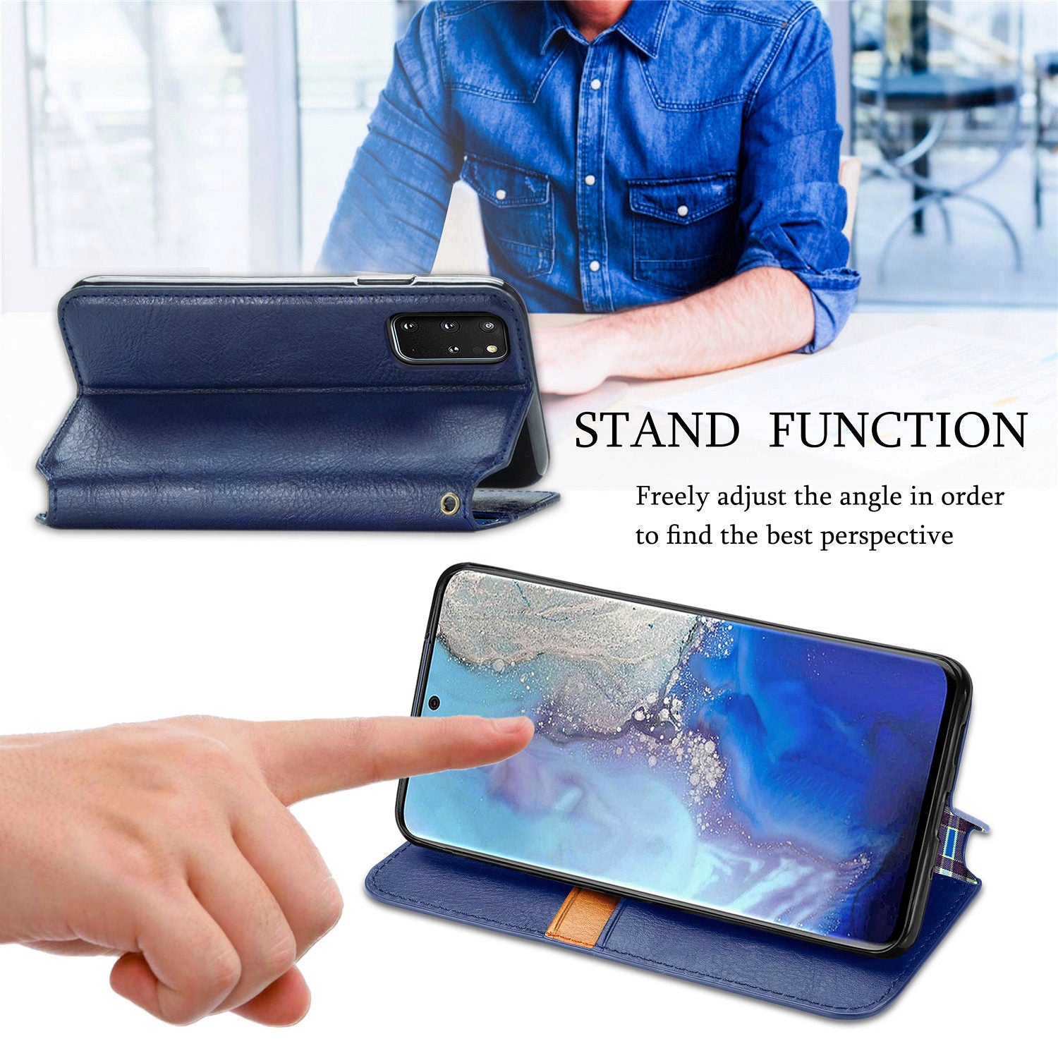 Auto-Absorbed PU Leather Case for Samsung Galaxy S20 Plus/S20 Plus 5G, Rhombus Imprinting Wallet Stand Design Phone Accessory - Blue