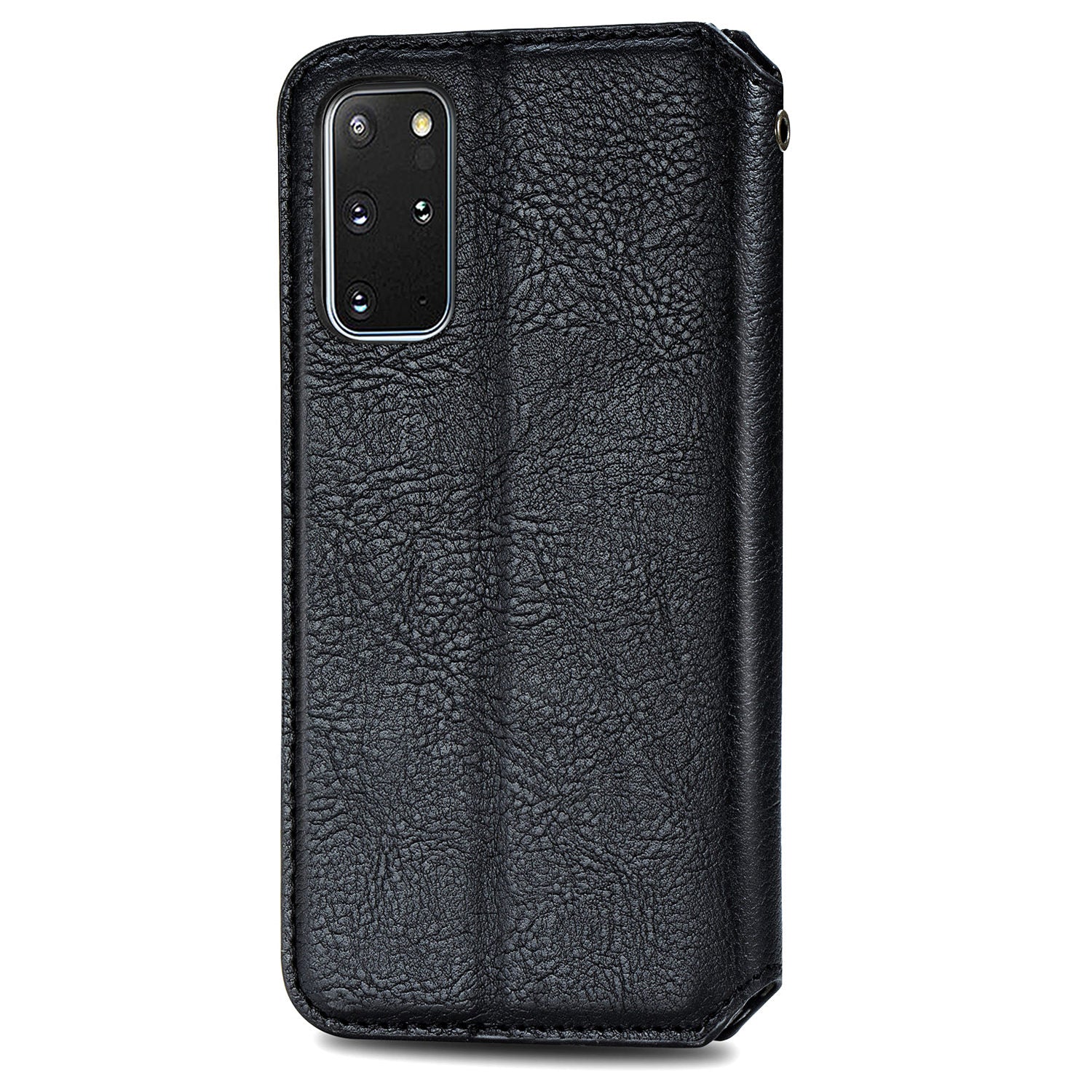 Auto-Absorbed PU Leather Case for Samsung Galaxy S20 Plus/S20 Plus 5G, Rhombus Imprinting Wallet Stand Design Phone Accessory - Black