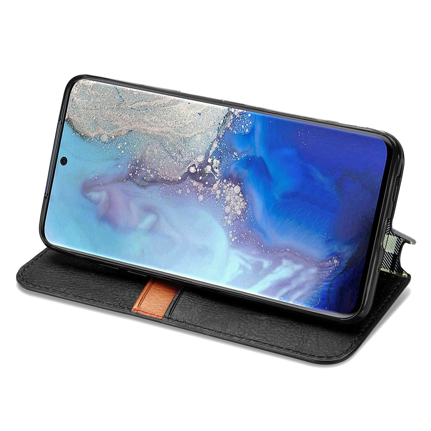 Auto-Absorbed PU Leather Case for Samsung Galaxy S20 Plus/S20 Plus 5G, Rhombus Imprinting Wallet Stand Design Phone Accessory - Black