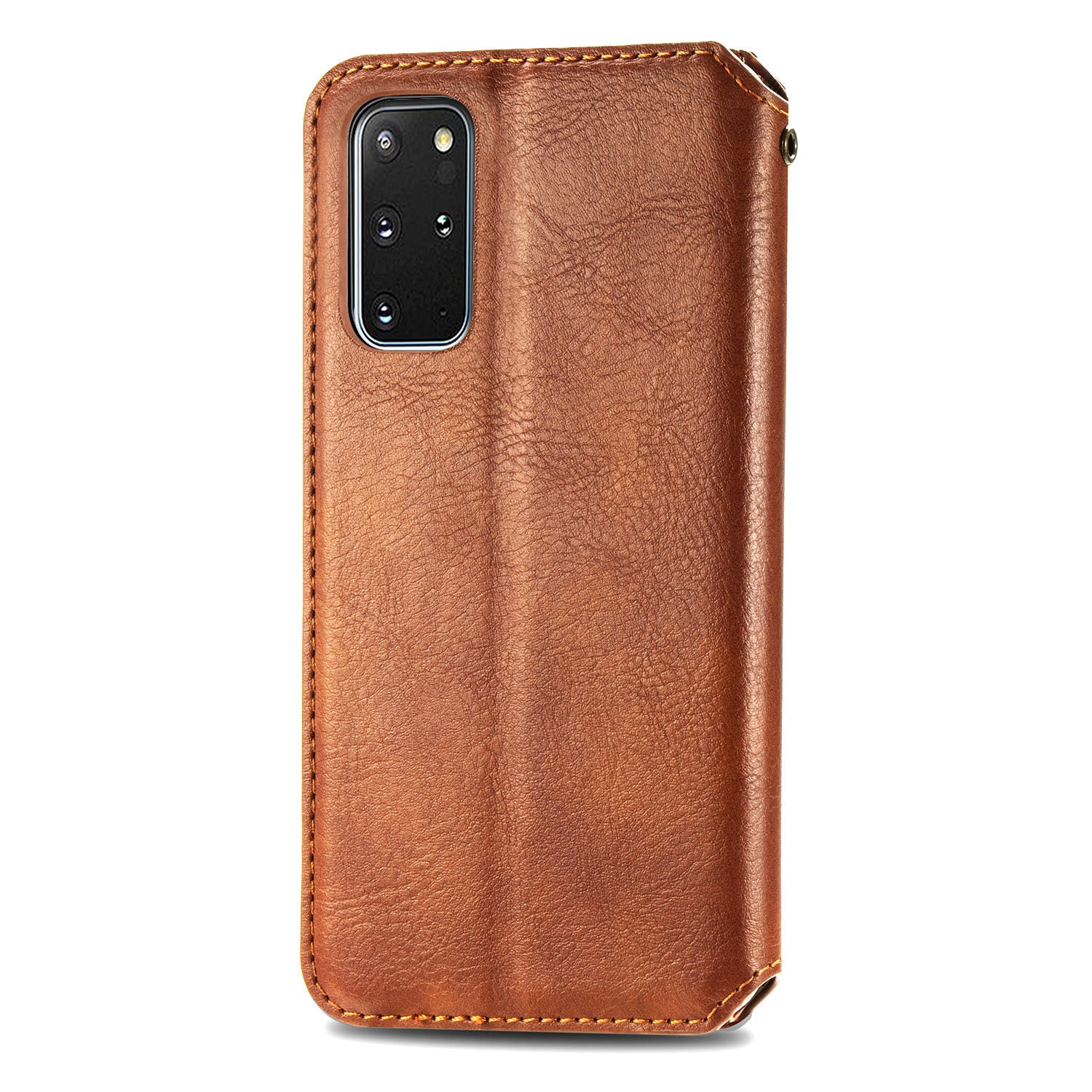 Auto-Absorbed PU Leather Case for Samsung Galaxy S20 Plus/S20 Plus 5G, Rhombus Imprinting Wallet Stand Design Phone Accessory - Brown