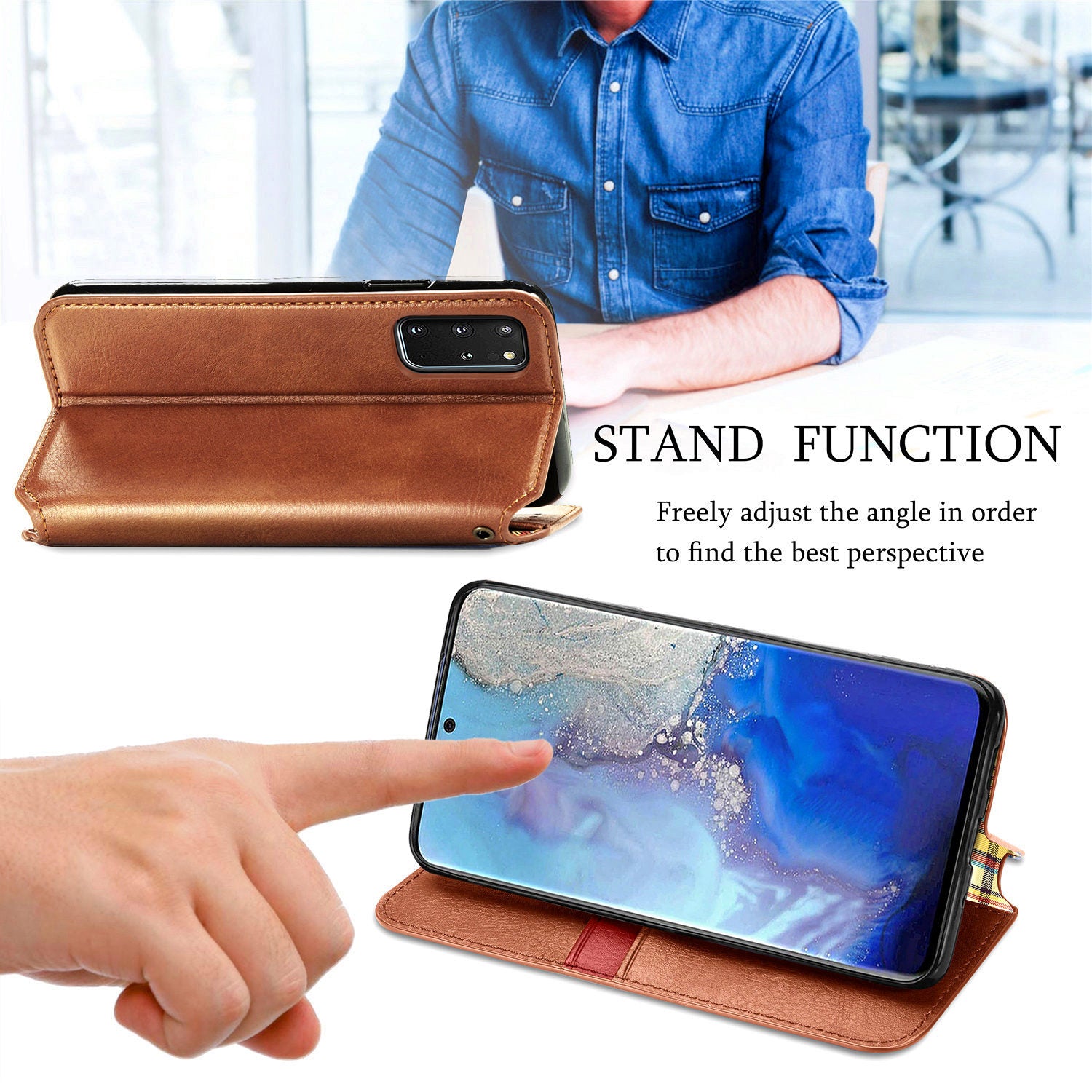 Auto-Absorbed PU Leather Case for Samsung Galaxy S20 Plus/S20 Plus 5G, Rhombus Imprinting Wallet Stand Design Phone Accessory - Brown