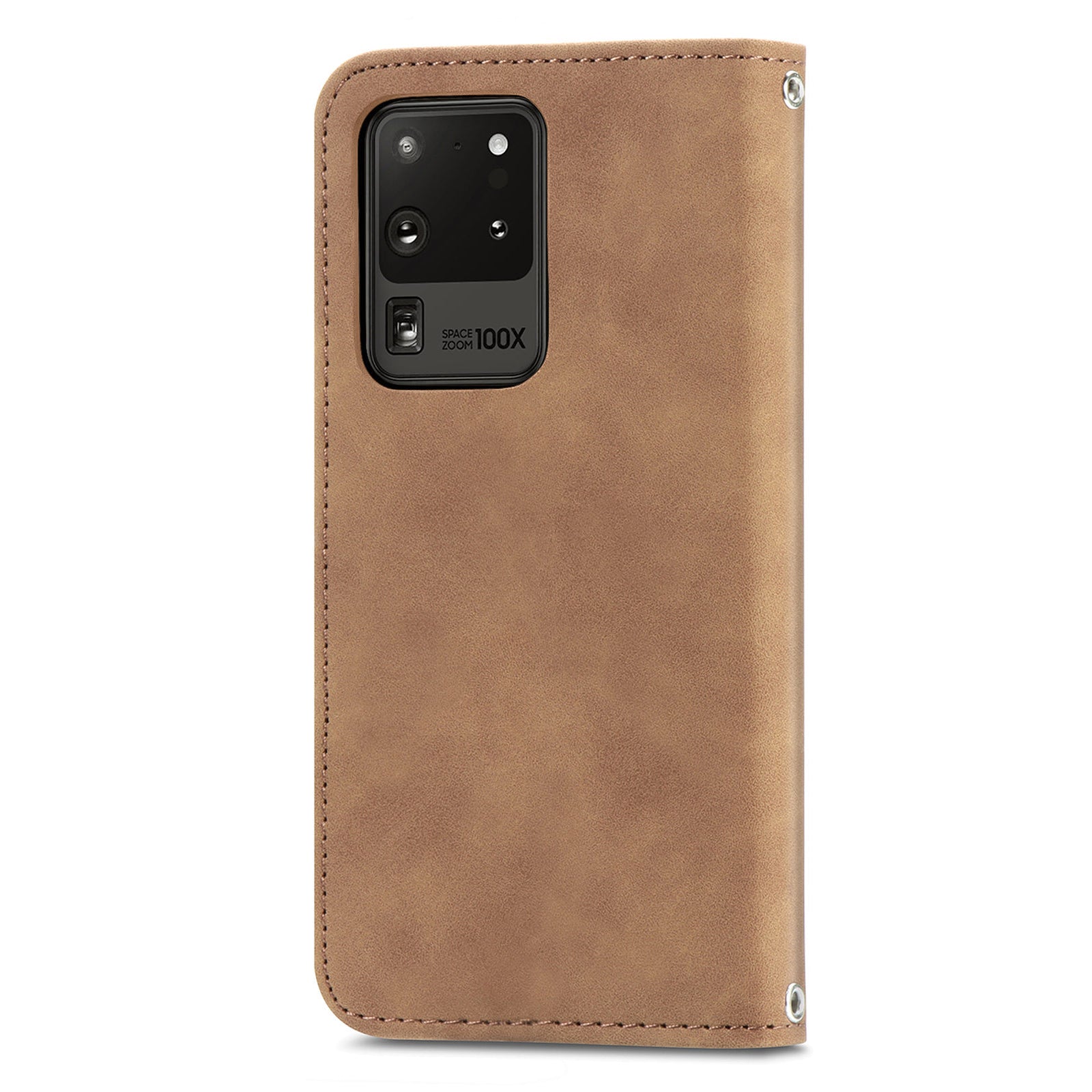 For Samsung Galaxy S20 Ultra Card Slots Retro Skin-touch Feeling Case Auto-absorbed Magnetic Stand Function PU Leather Shell - Brown