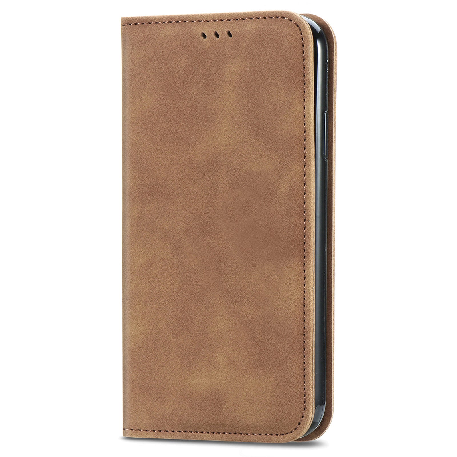 For Samsung Galaxy S20 Ultra Card Slots Retro Skin-touch Feeling Case Auto-absorbed Magnetic Stand Function PU Leather Shell - Brown