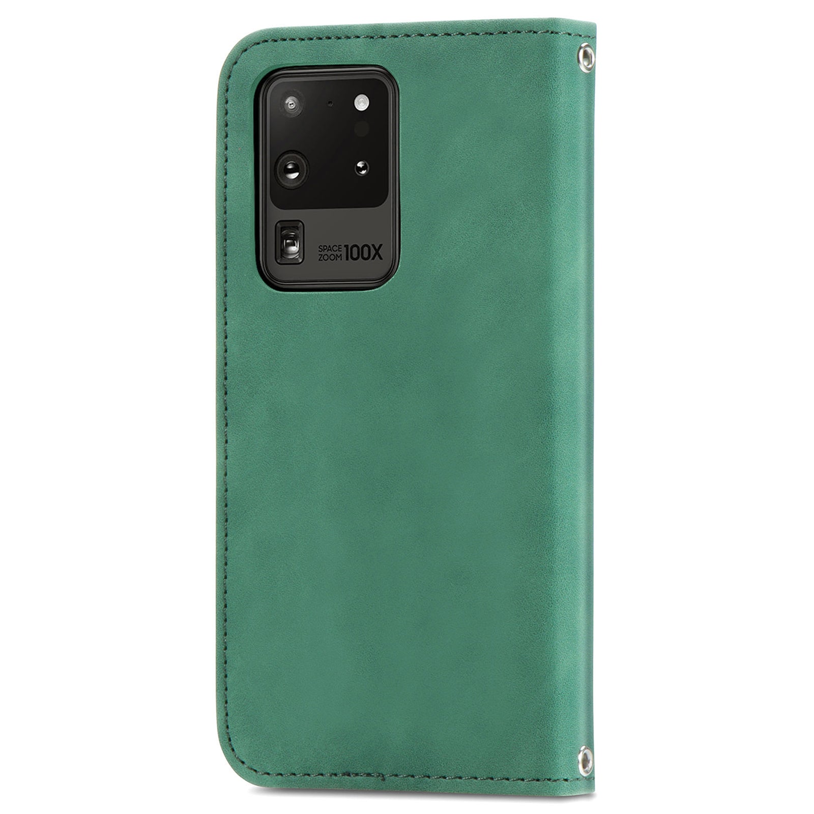 For Samsung Galaxy S20 Ultra Card Slots Retro Skin-touch Feeling Case Auto-absorbed Magnetic Stand Function PU Leather Shell - Green