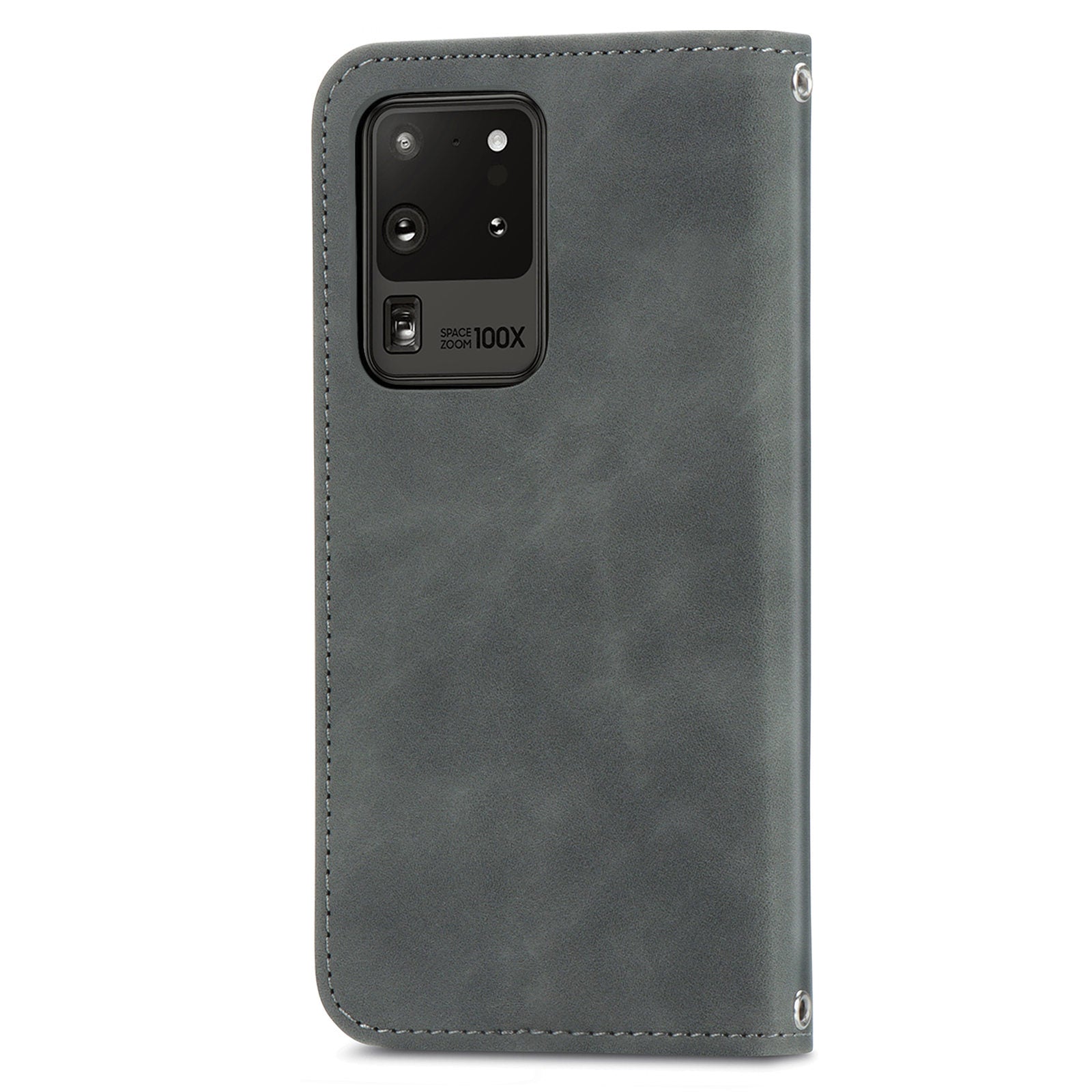 For Samsung Galaxy S20 Ultra Card Slots Retro Skin-touch Feeling Case Auto-absorbed Magnetic Stand Function PU Leather Shell - Grey