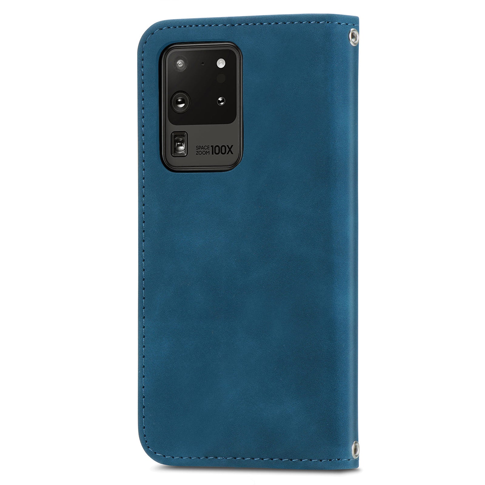 For Samsung Galaxy S20 Ultra Card Slots Retro Skin-touch Feeling Case Auto-absorbed Magnetic Stand Function PU Leather Shell - Blue