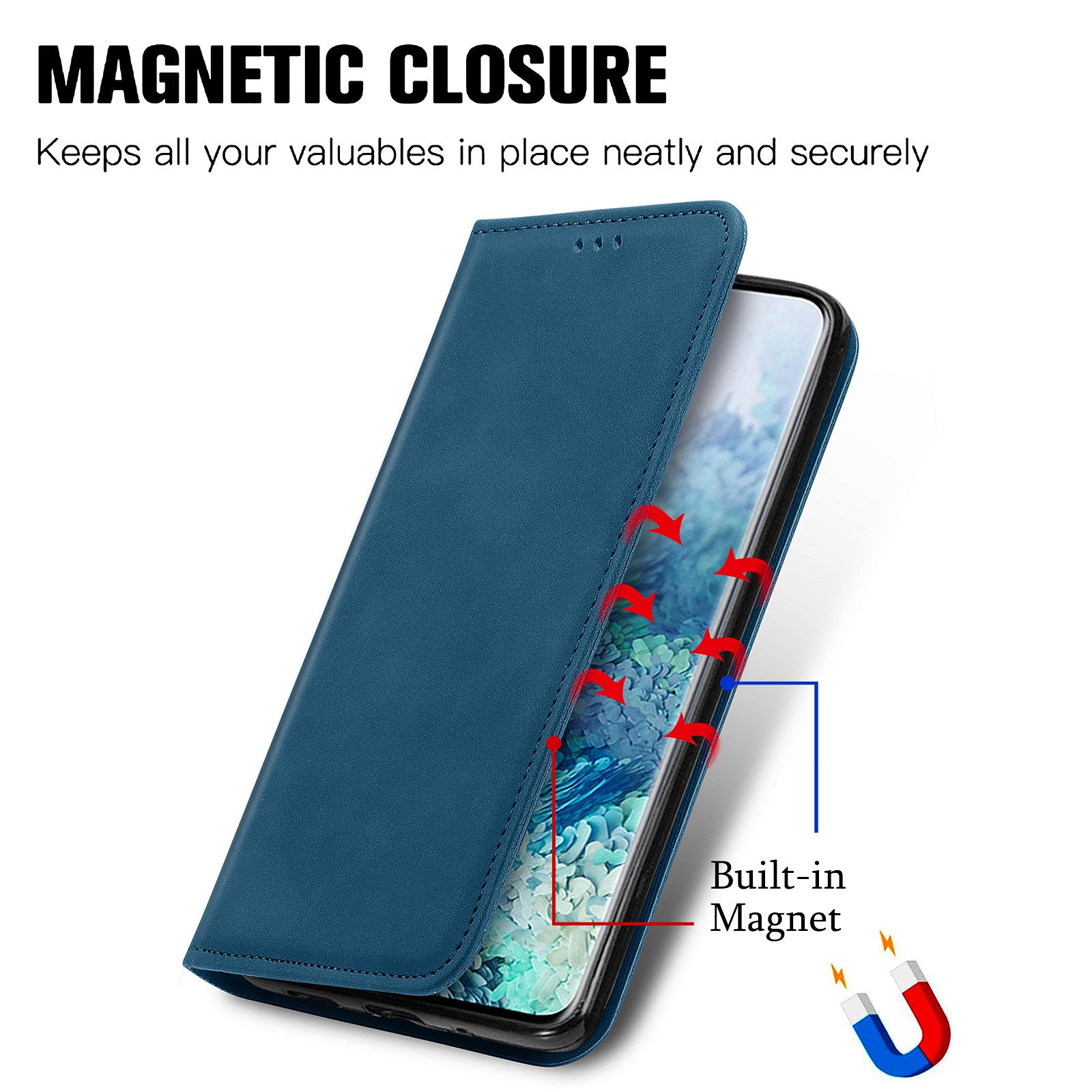 For Samsung Galaxy S20 Ultra Card Slots Retro Skin-touch Feeling Case Auto-absorbed Magnetic Stand Function PU Leather Shell - Blue