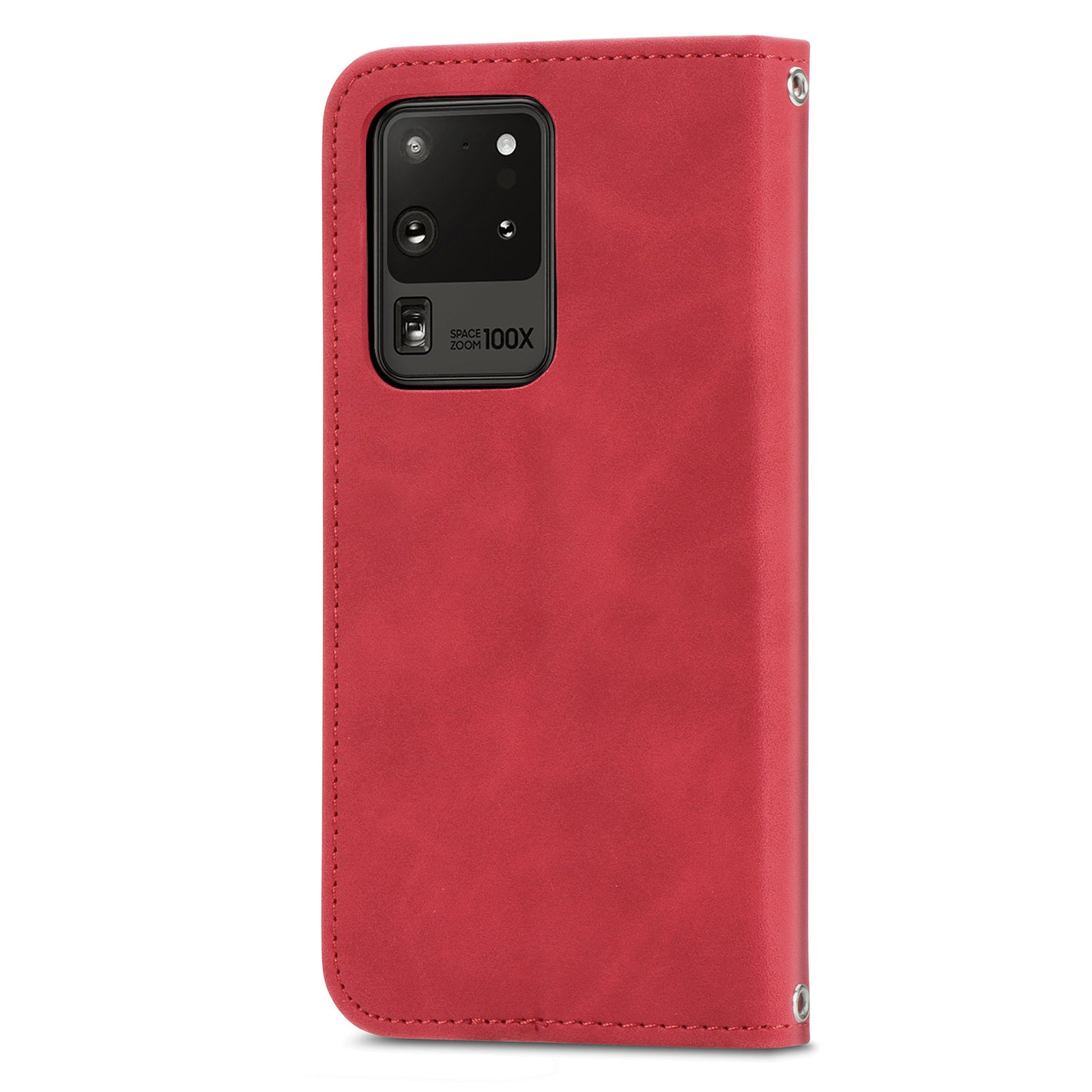 For Samsung Galaxy S20 Ultra Card Slots Retro Skin-touch Feeling Case Auto-absorbed Magnetic Stand Function PU Leather Shell - Red