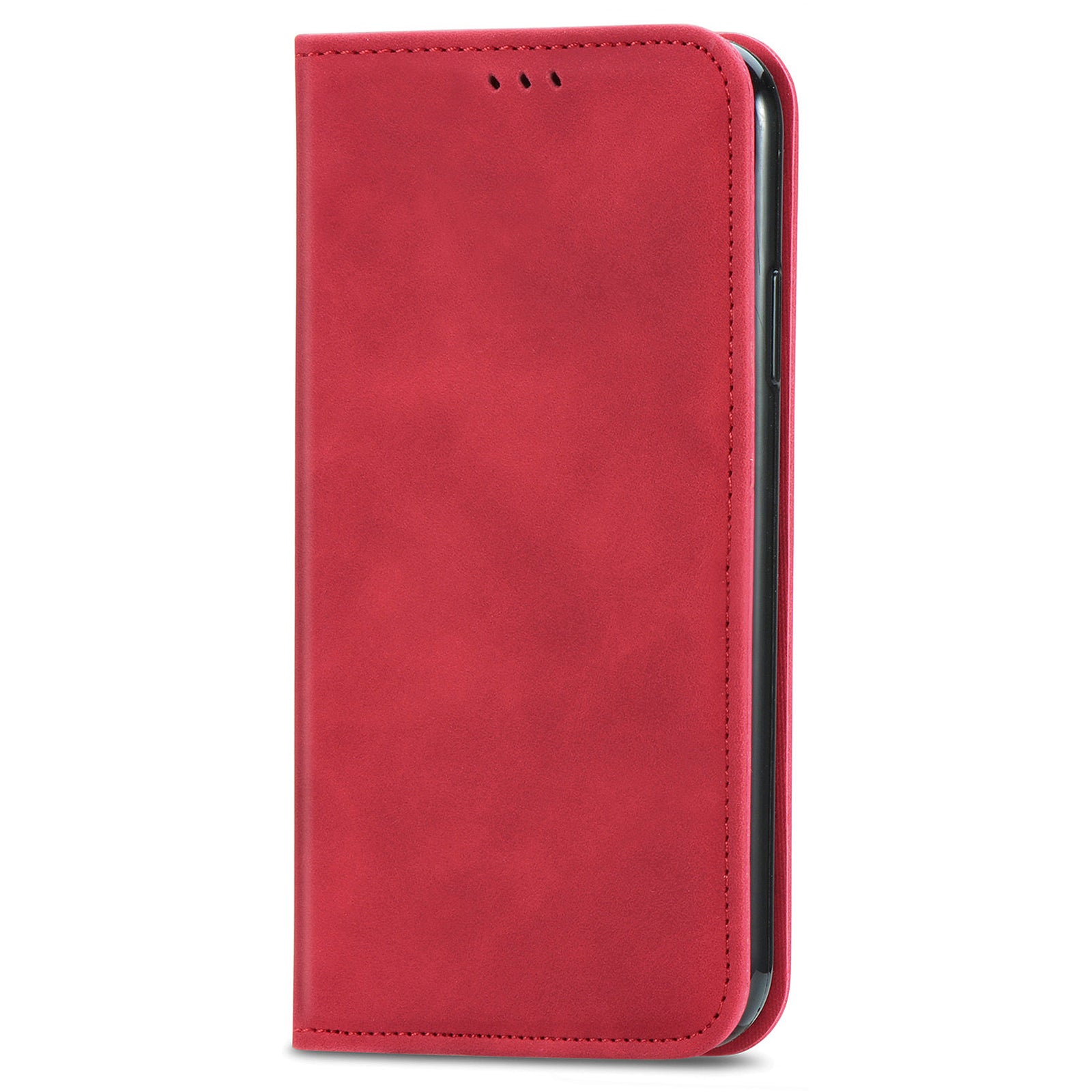 For Samsung Galaxy S20 Ultra Card Slots Retro Skin-touch Feeling Case Auto-absorbed Magnetic Stand Function PU Leather Shell - Red