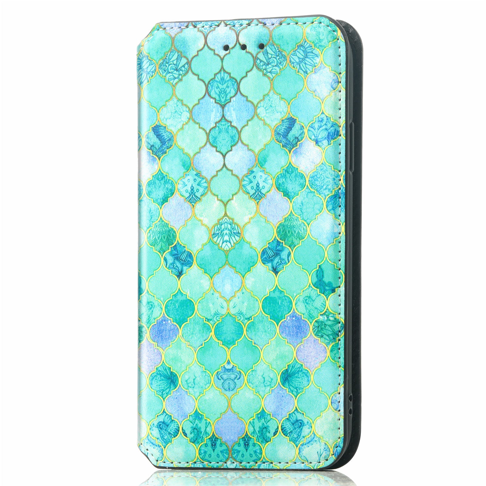 CASENEO 001 Series for Samsung Galaxy S20 5G/4G Pattern Printing Leather Wallet Folio Case, RFID Blocking Magnetic Auto-absorbed Viewing Stand Flip Cover - Emerald